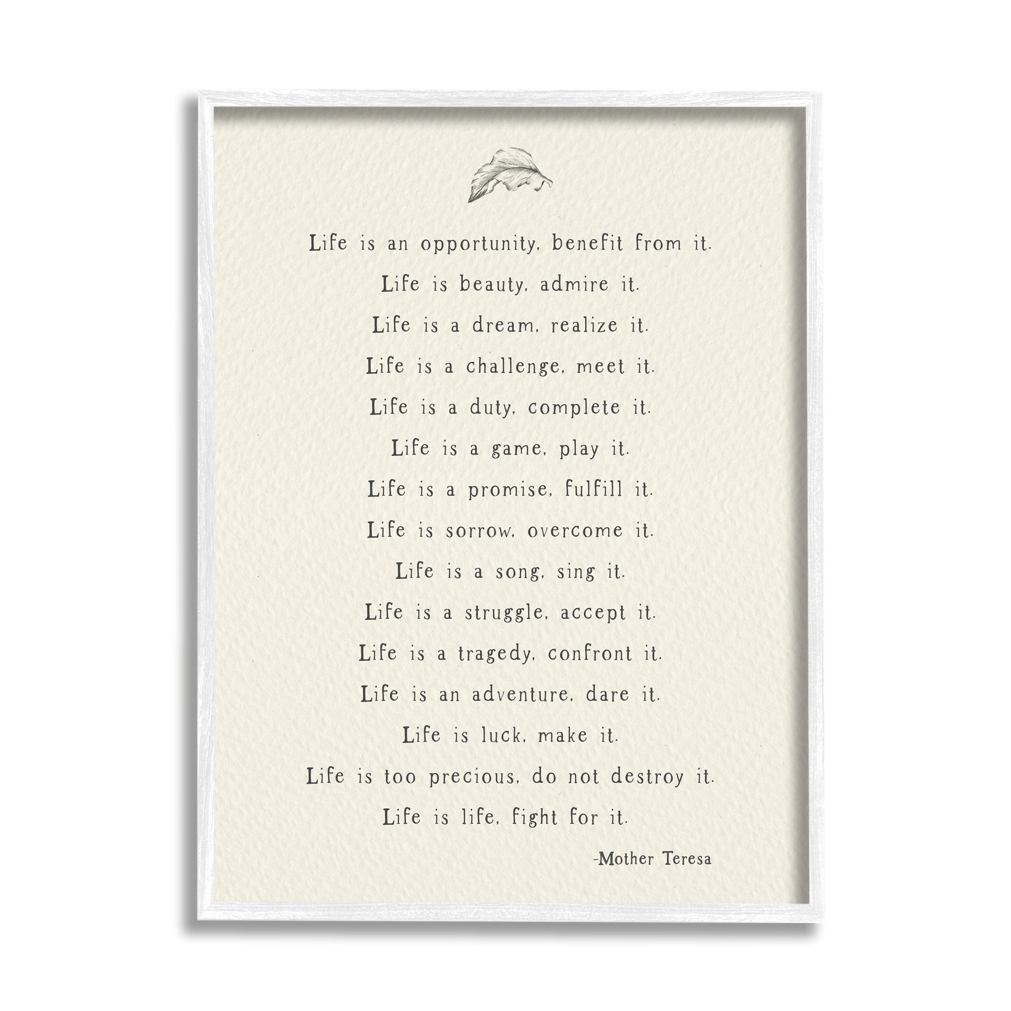 Stupell Industries Uplifting Inspirational Mother Theresa Life Quote Simple Botanical Framed Wall Art, 11 x 14, Design by Amy Brinkman