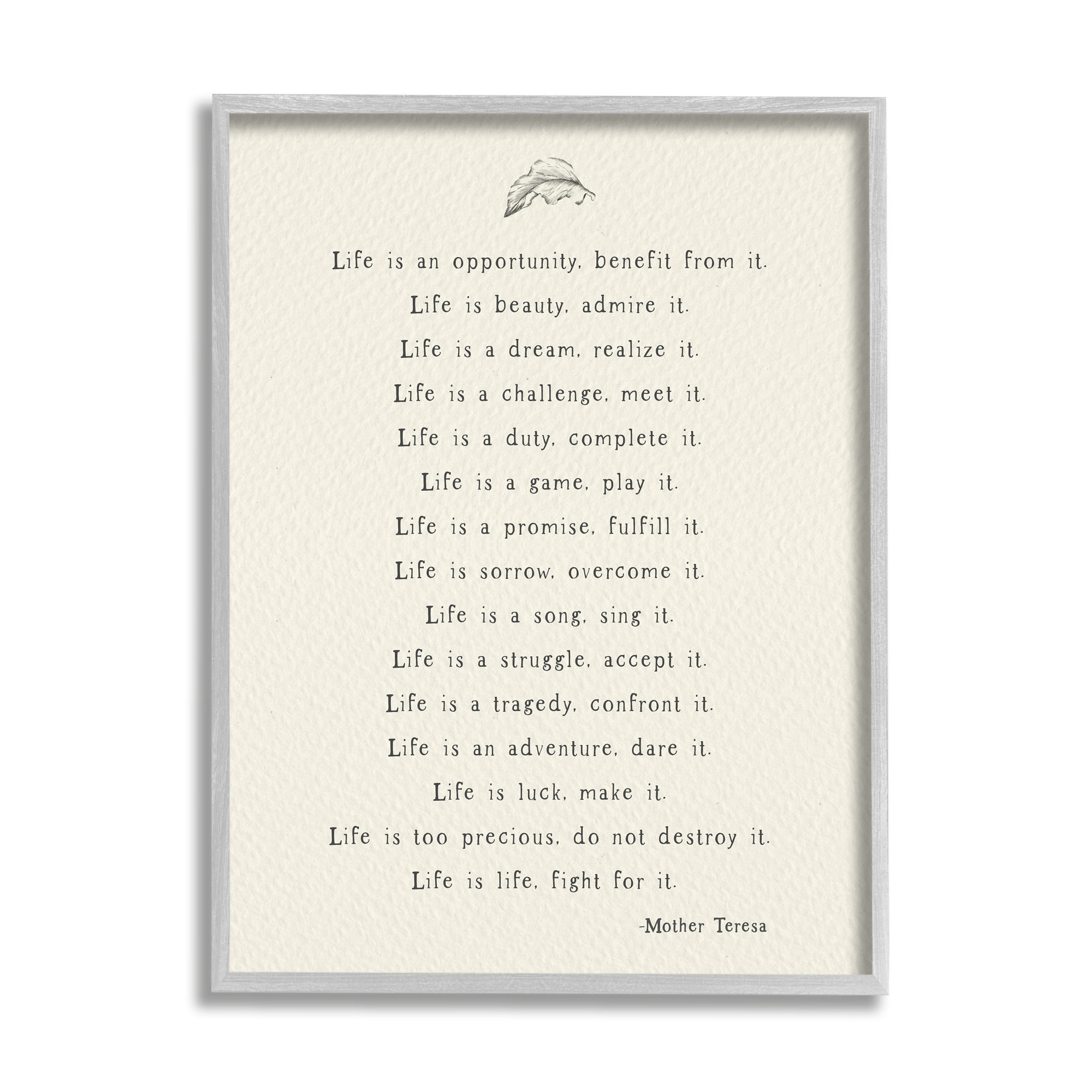 Stupell Industries Uplifting Inspirational Mother Theresa Life Quote Simple Botanical Framed Wall Art, 16 x 20, Design by Amy Brinkman