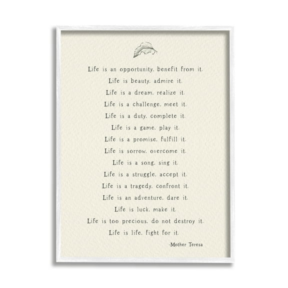 Stupell Industries Uplifting Inspirational Mother Theresa Life Quote Simple Botanical Framed Wall Art, 16 x 20, Design by Amy Brinkman