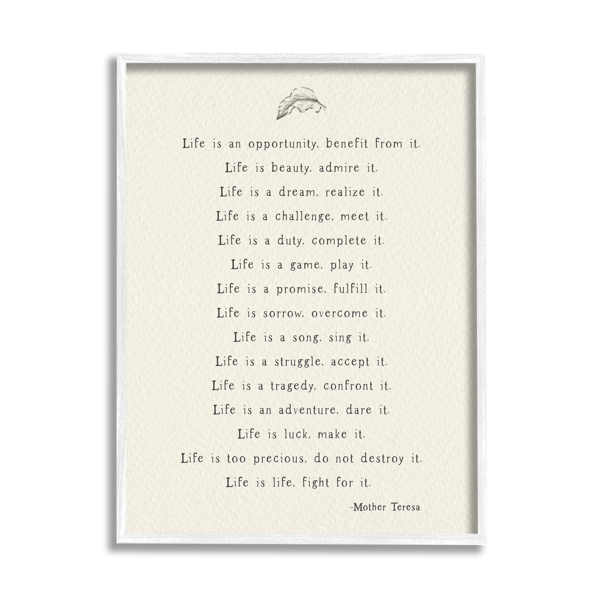 Stupell Industries Uplifting Inspirational Mother Theresa Life Quote Simple Botanical Framed Wall Art, 24 x 30, Design by Amy Brinkman
