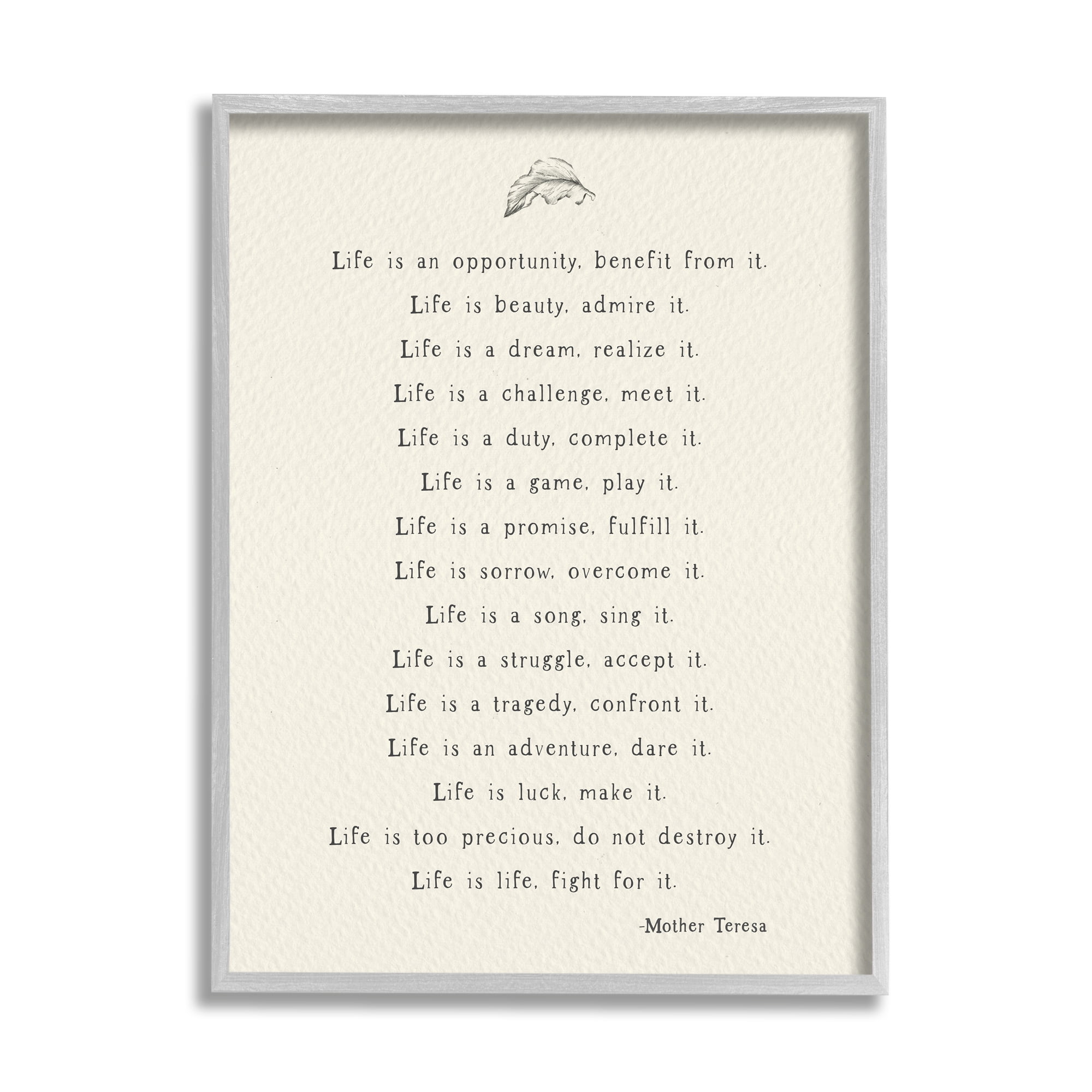 Stupell Industries Uplifting Inspirational Mother Theresa Life Quote Simple Botanical Framed Wall Art, 24 x 30, Design by Amy Brinkman