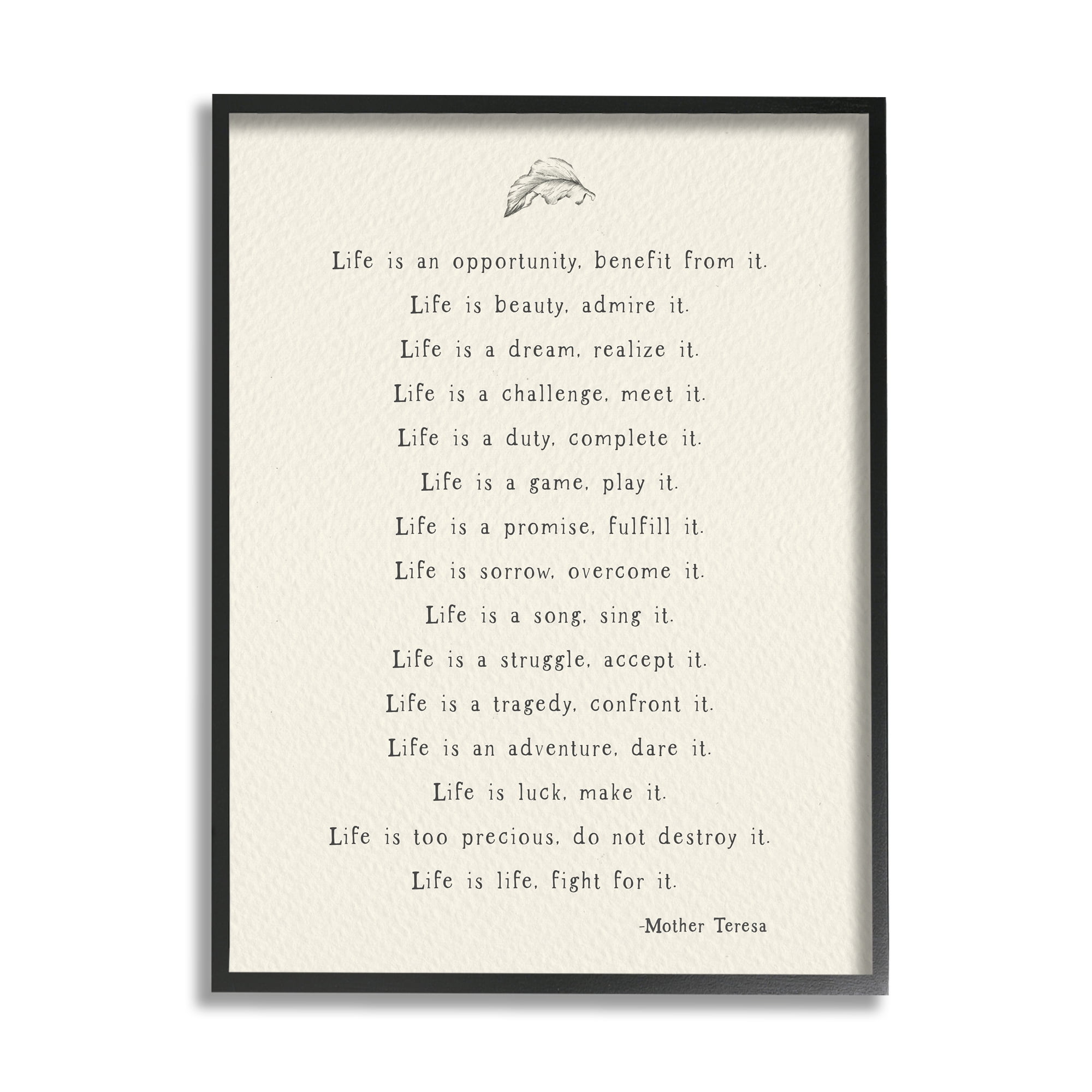 Stupell Industries Uplifting Inspirational Mother Theresa Life Quote Simple Botanical Framed Wall Art, 24 x 30, Design by Amy Brinkman