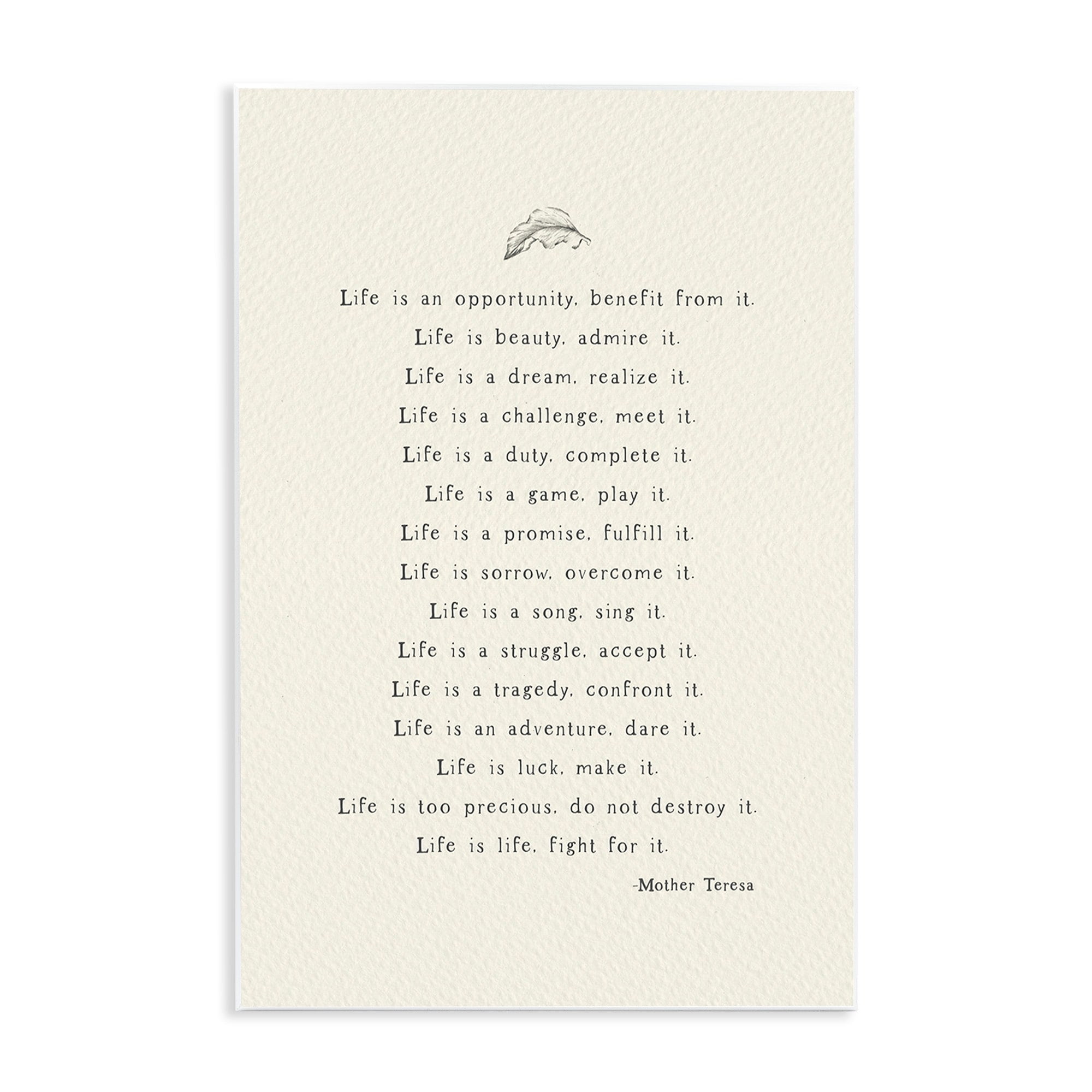Stupell Industries Uplifting Inspirational Mother Theresa Life Quote Simple Botanical Wood Wall Art, 13 x 19, Design by Amy Brinkman