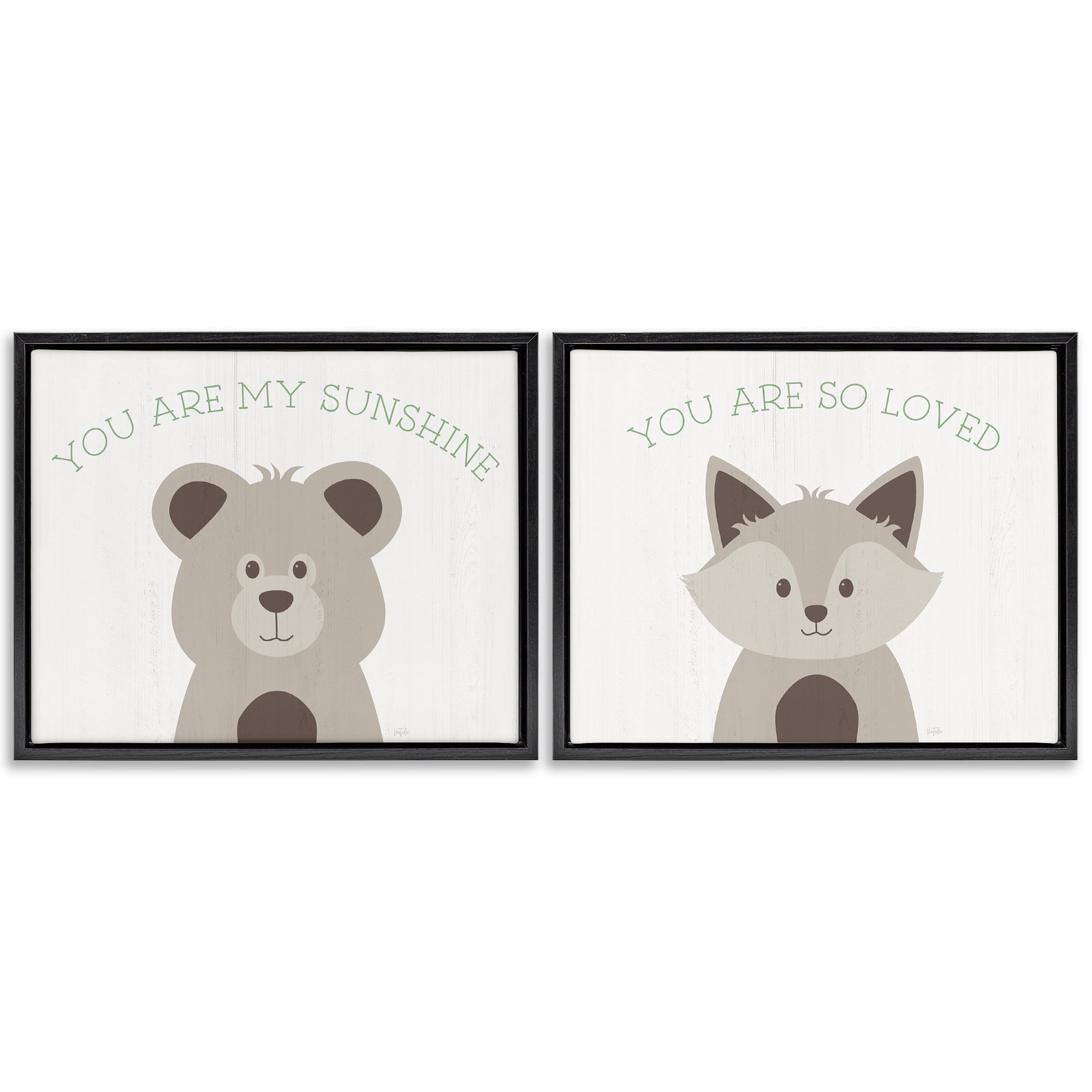 Stupell Industries Uplifting Kid's Animal Quotes Animals Painting Black Floater Framed Canvas Art Print Wall Art, 21 x 17, Set of 2