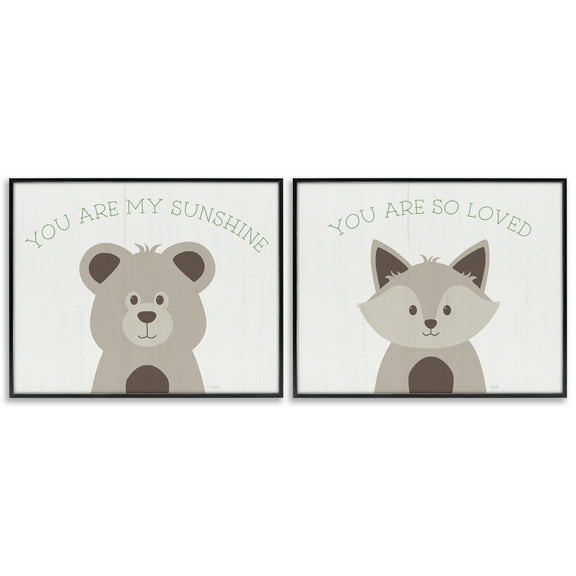 Stupell Industries Uplifting Kid's Animal Quotes Animals Painting Black Framed Art Print Wall Art, 14 x 11, Set of 2