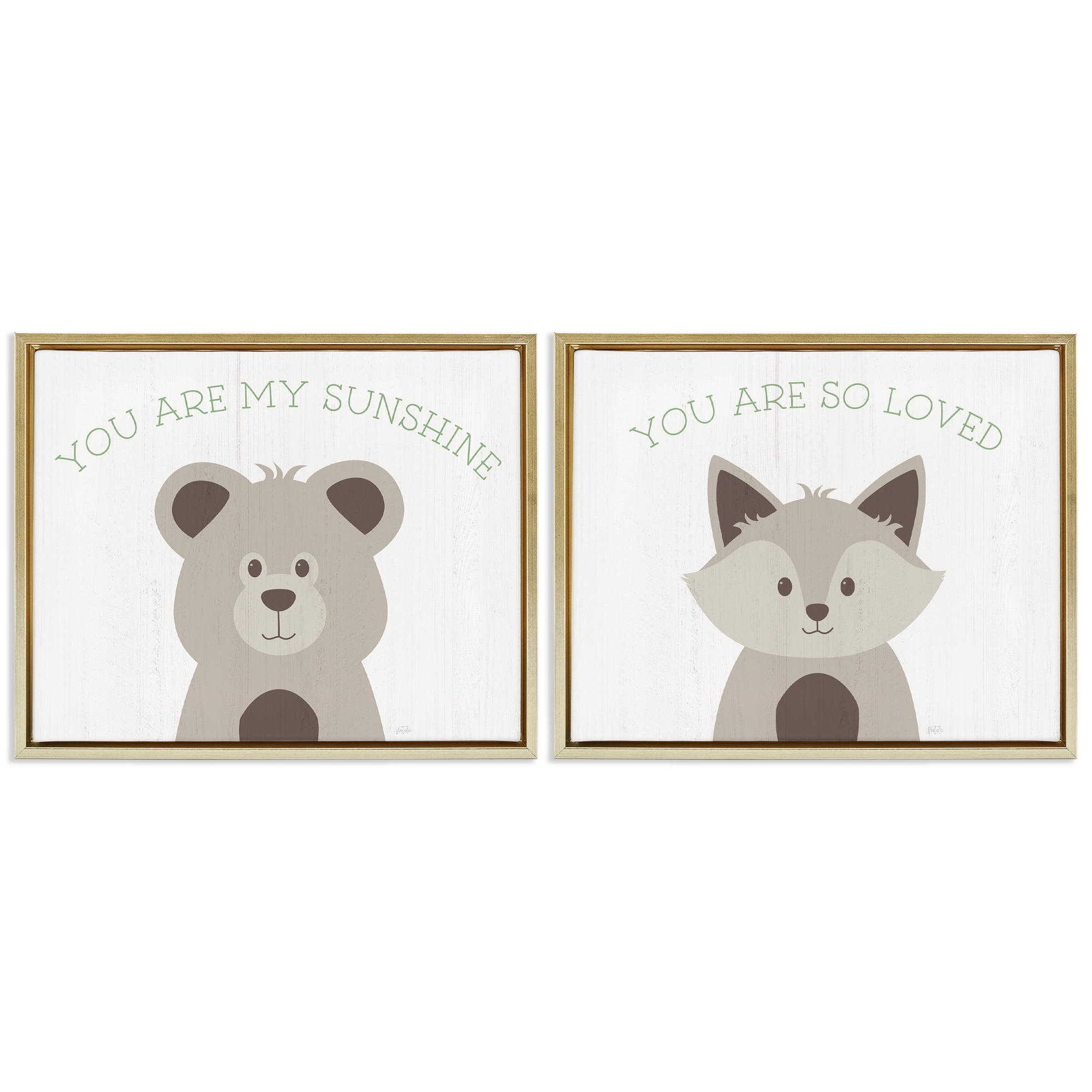Stupell Industries Uplifting Kid's Animal Quotes Animals Painting Gold Floater Framed Canvas Art Print Wall Art, 31 x 25, Set of 2