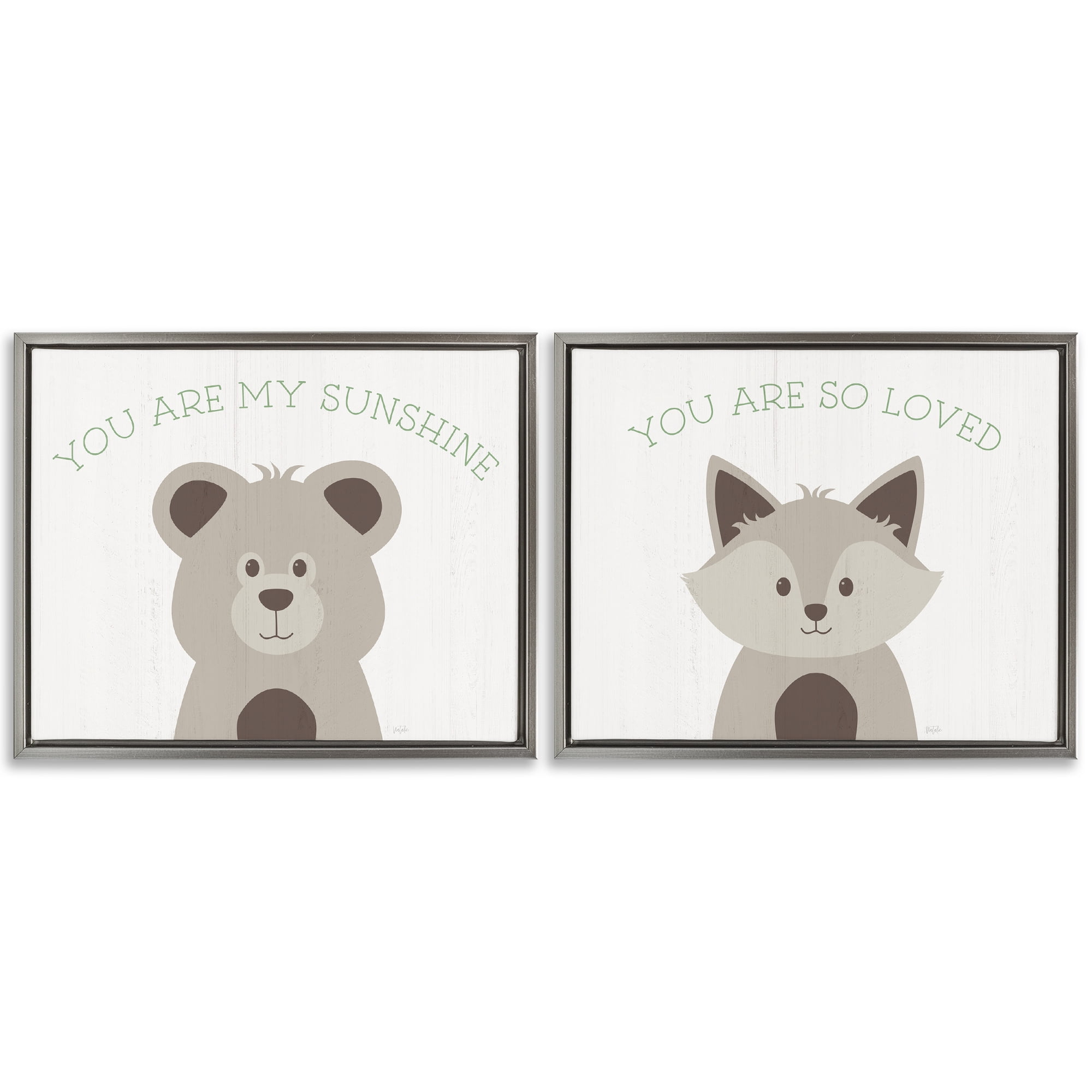 Stupell Industries Uplifting Kid's Animal Quotes Animals Painting Gray Floater Framed Canvas Art Print Wall Art, 31 x 25, Set of 2