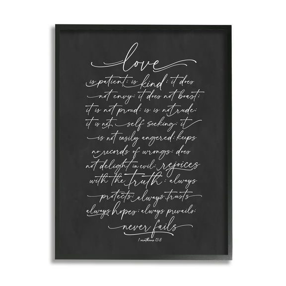 Stupell Industries Uplifting Love Verse Religious Fancy Script Typography Graphic Art Black Framed Art Print Wall Art, Design by Lettered and Lined