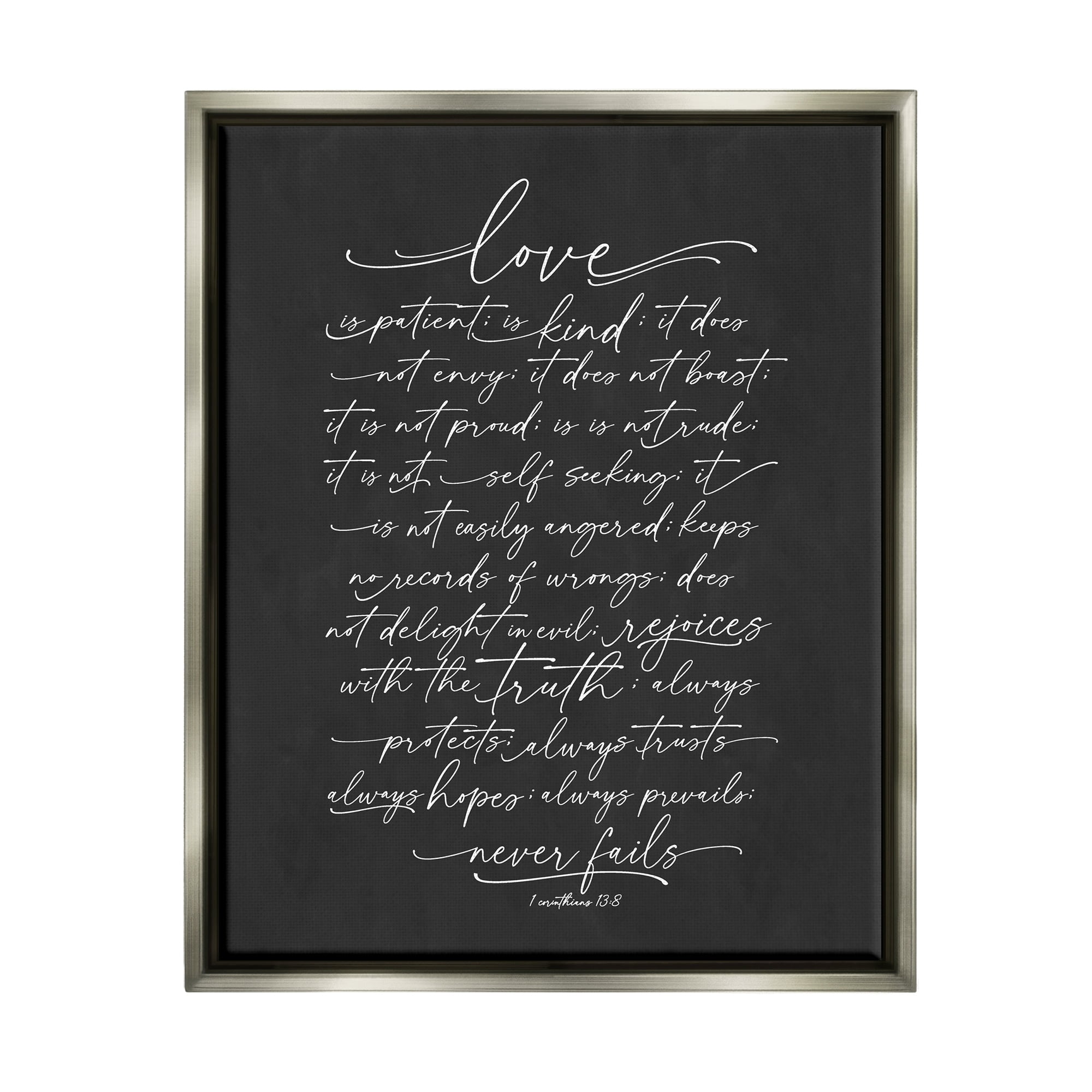 Stupell Industries Uplifting Love Verse Religious Fancy Script Typography Graphic Art Luster Gray Floating Framed Canvas Print Wall Art, Design by Lettered and Lined