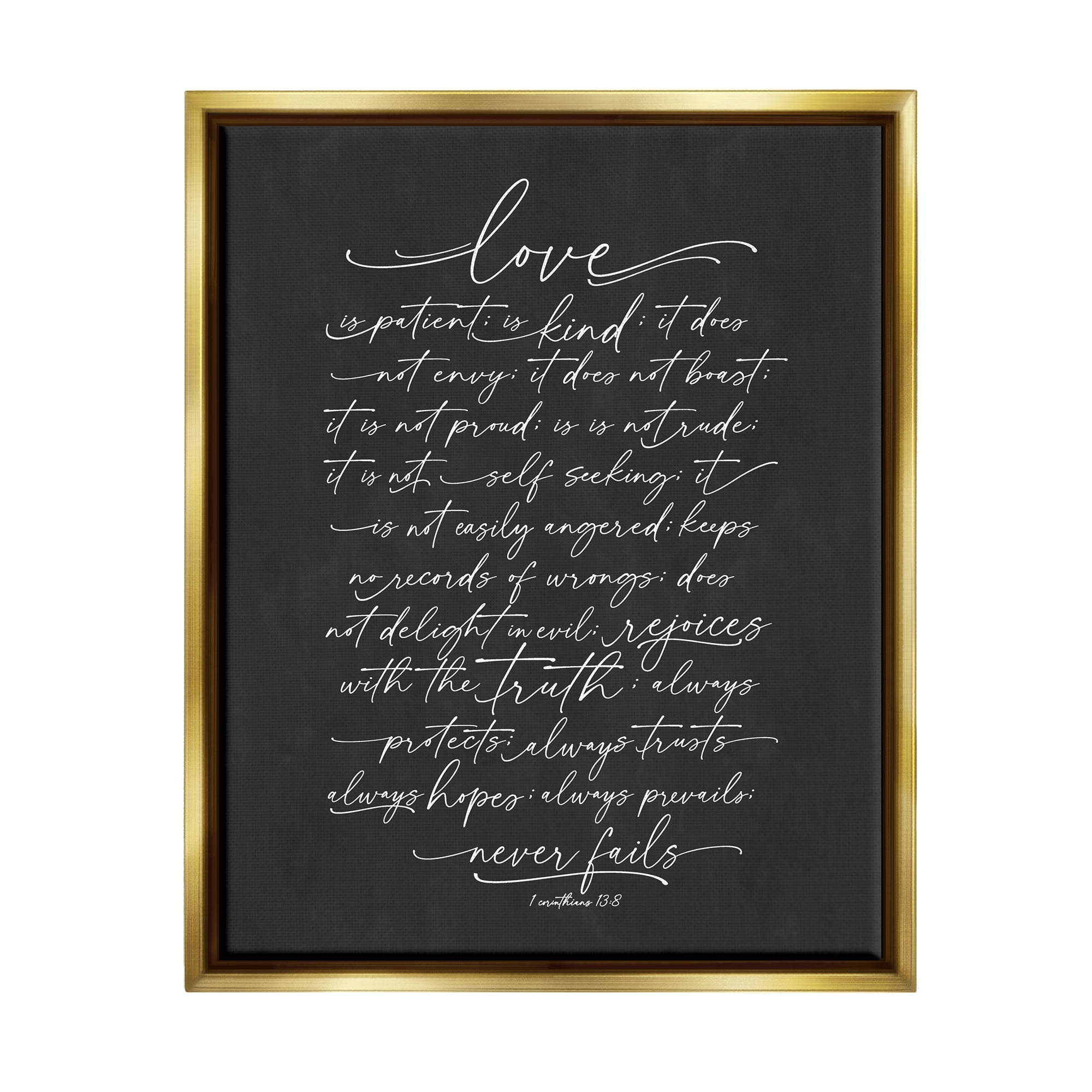 Stupell Industries Uplifting Love Verse Religious Fancy Script Typography Graphic Art Metallic Gold Floating Framed Canvas Print Wall Art, Design by Lettered and Lined