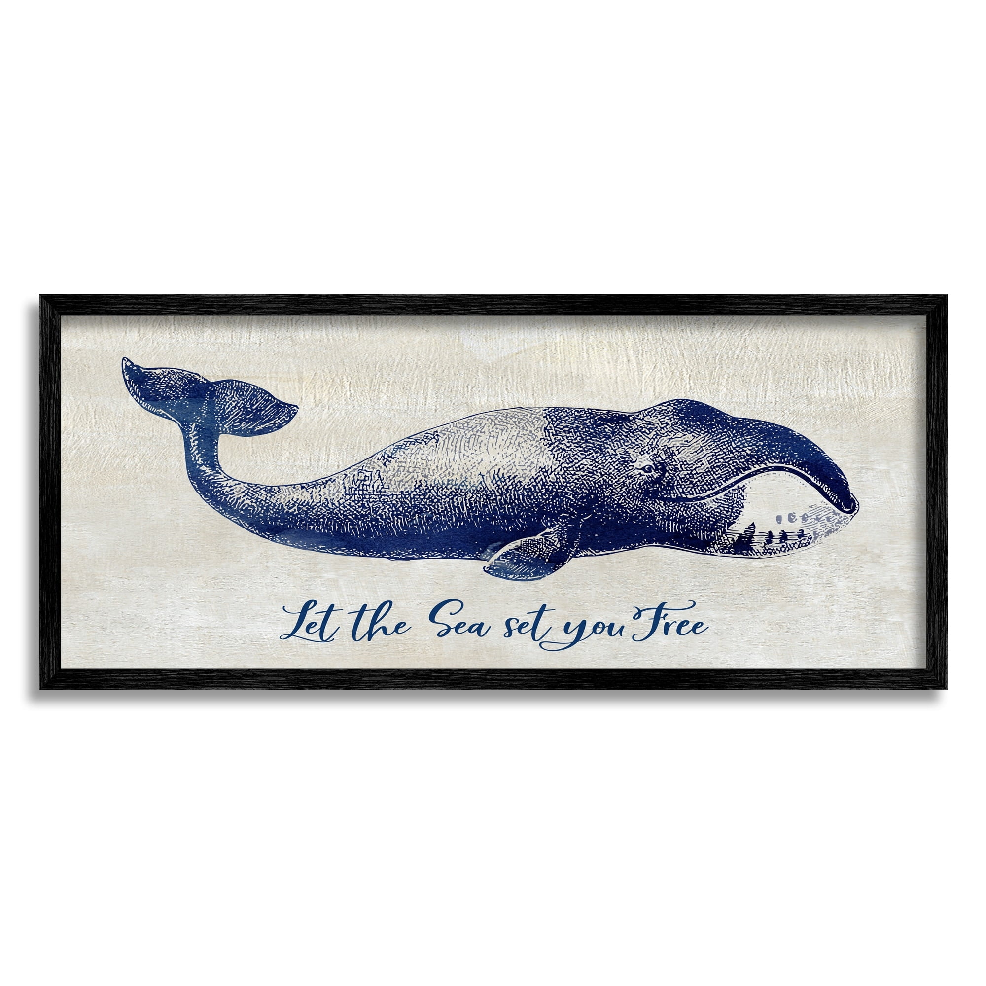 Stupell Industries Uplifting Nautical Sea Quote Detailed Whale Imagery Graphic Art Black Framed Art Print Wall Art, Design by Susan Jill