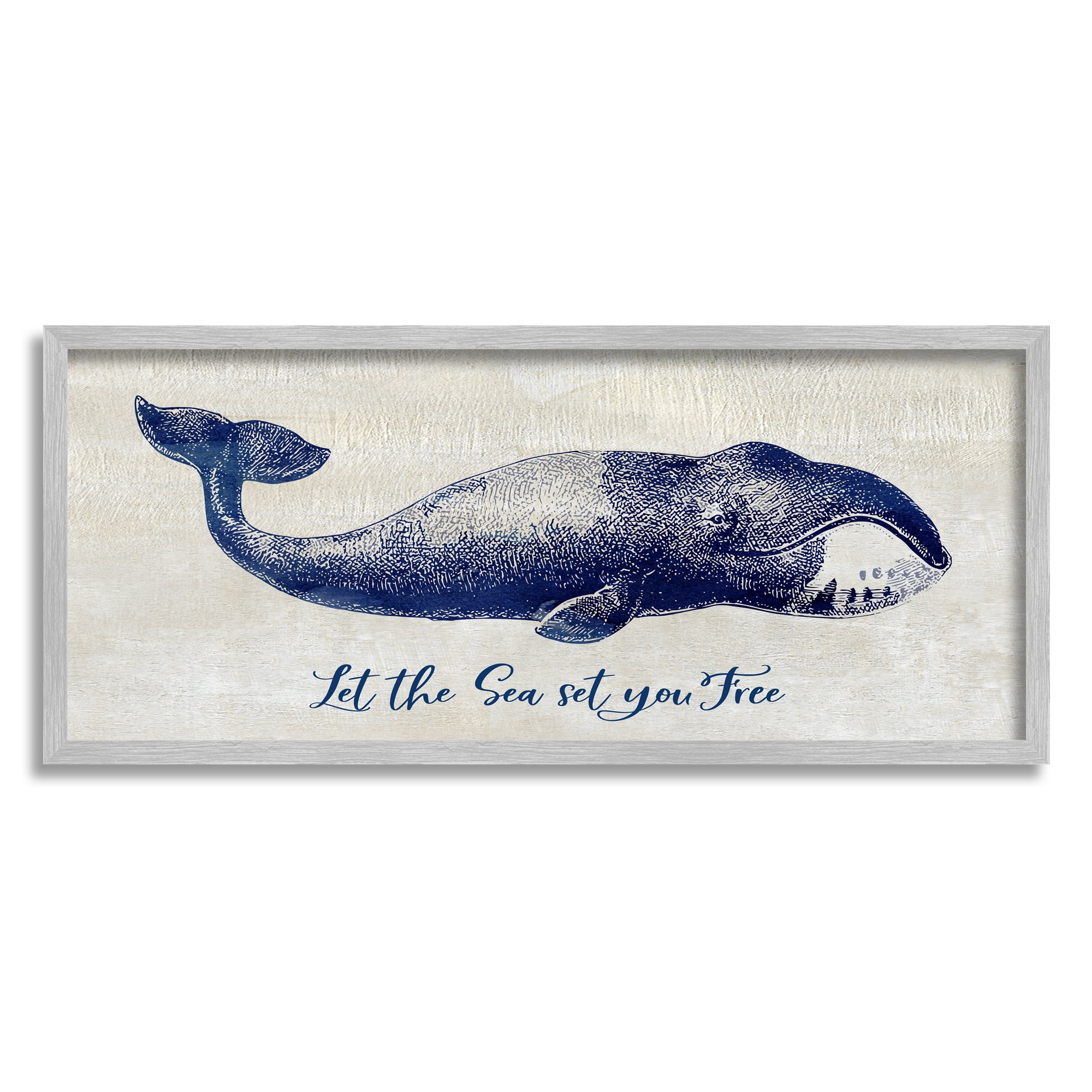 Stupell Industries Uplifting Nautical Sea Quote Detailed Whale Imagery Graphic Art Gray Framed Art Print Wall Art, Design by Susan Jill