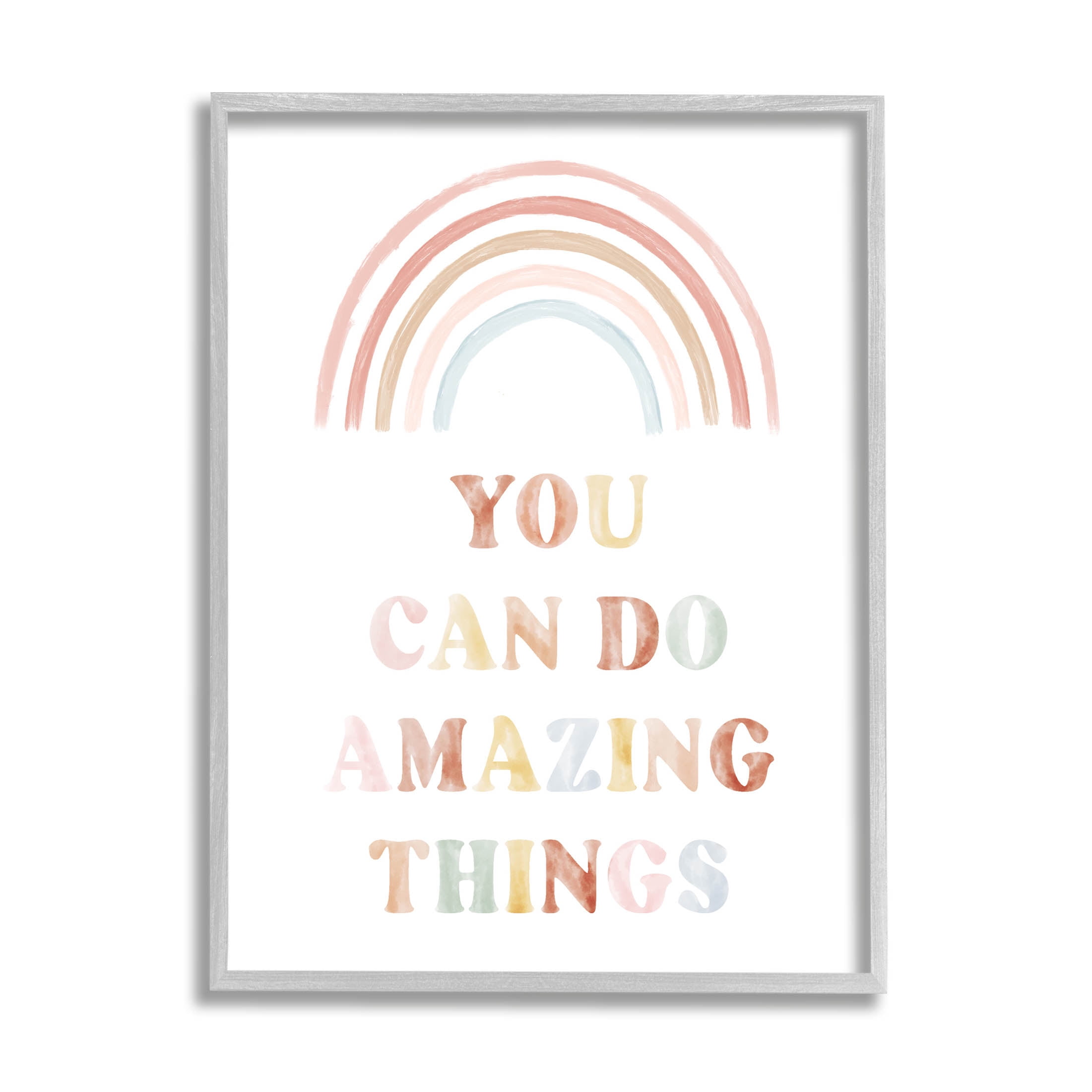 Stupell Industries Uplifting Pastel Rainbow Quote Graphic Art Gray Framed Art Print Wall Art, Design by Daphne Polselli