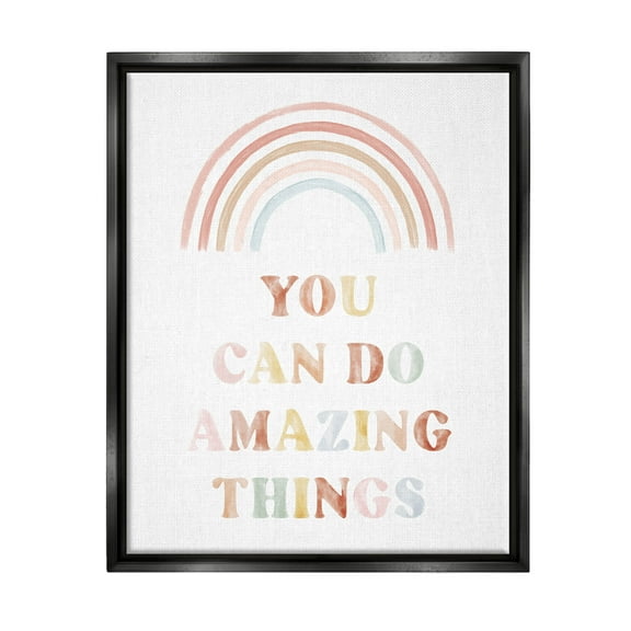 Stupell Industries Uplifting Pastel Rainbow Quote Graphic Art Jet Black Floating Framed Canvas Print Wall Art, Design by Daphne Polselli