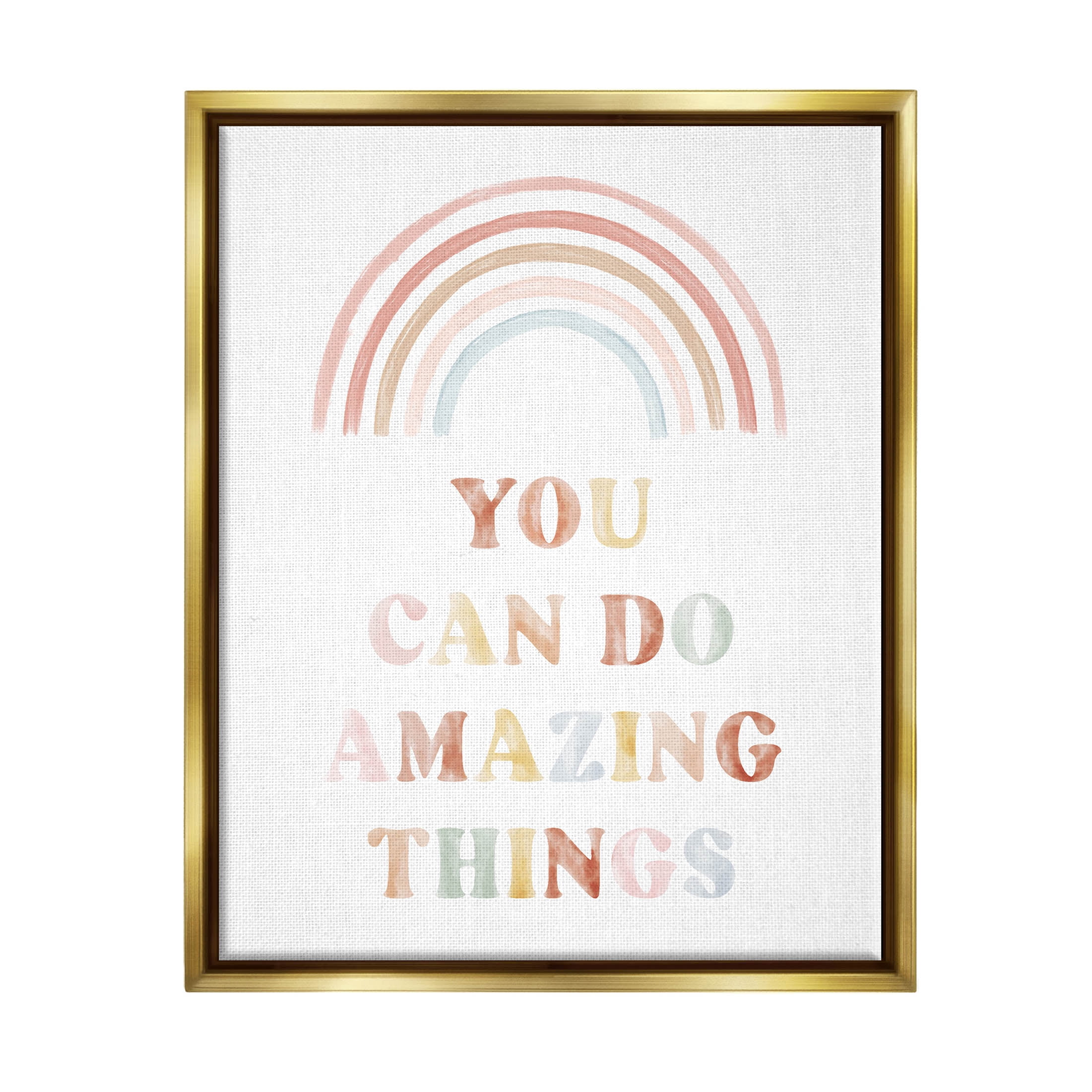 Stupell Industries Uplifting Pastel Rainbow Quote Graphic Art Metallic Gold Floating Framed Canvas Print Wall Art, Design by Daphne Polselli