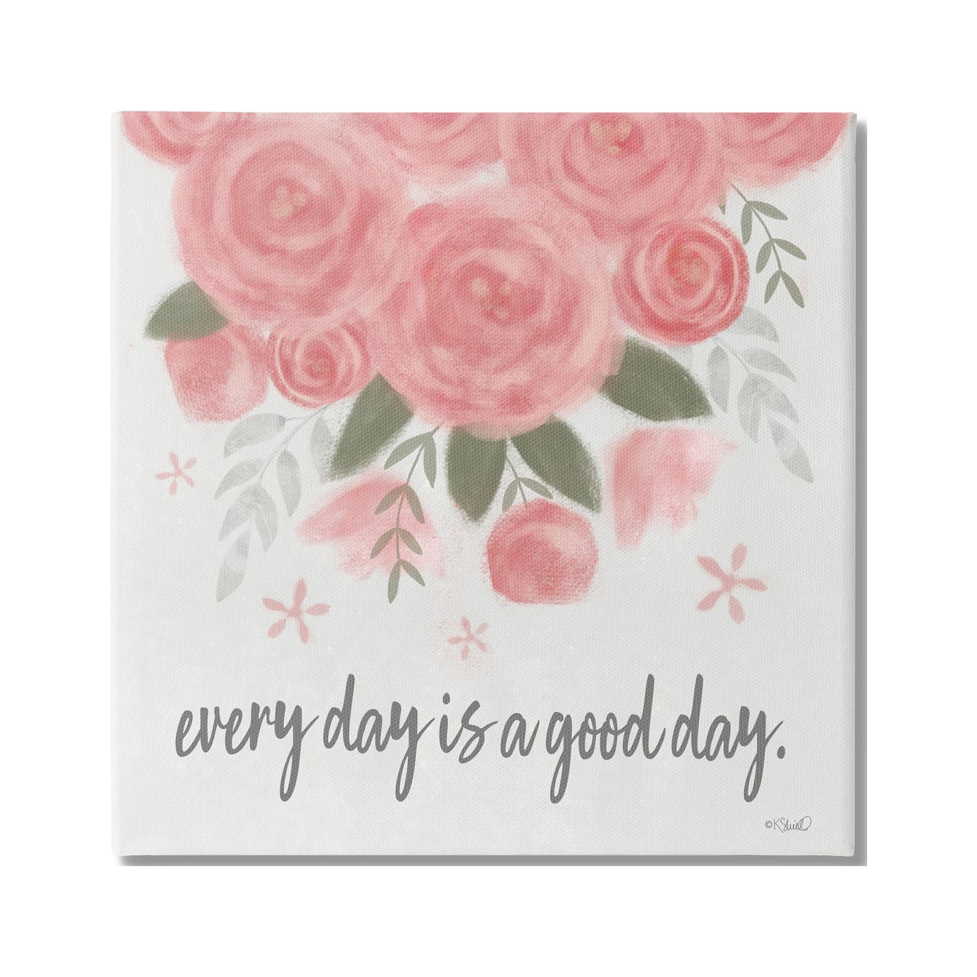 Stupell Industries Uplifting Pink Roses Flower Blossom Pattern Phrase Graphic Art Gallery Wrapped Canvas Print Wall Art, Design by Kate Sherrill