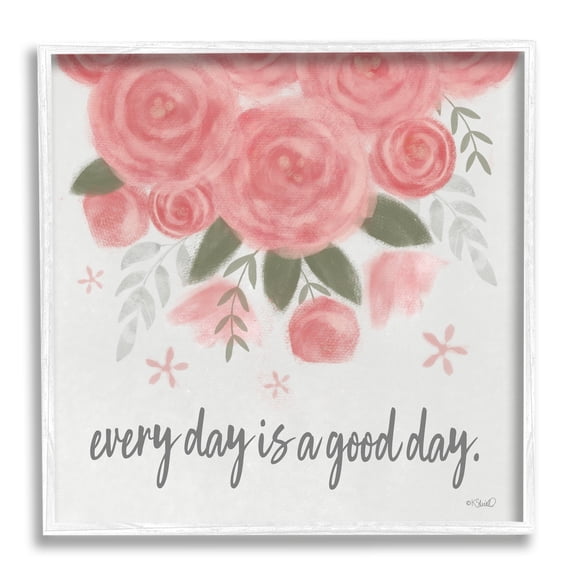 Stupell Industries Uplifting Pink Roses Flower Blossom Pattern Phrase Graphic Art White Framed Art Print Wall Art, Design by Kate Sherrill