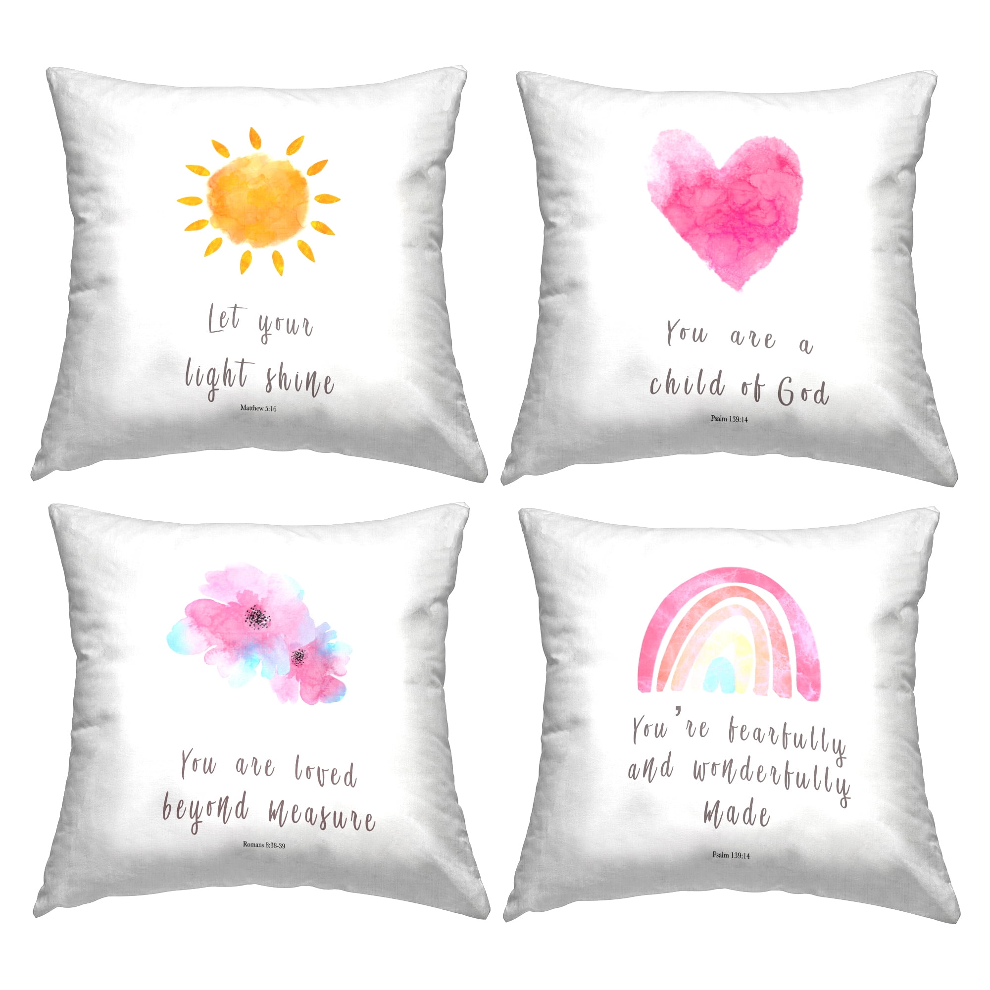 Stupell Industries Uplifting Religious Proverbs Square Decorative Printed Throw Pillow, 18 x 18, Set of 4