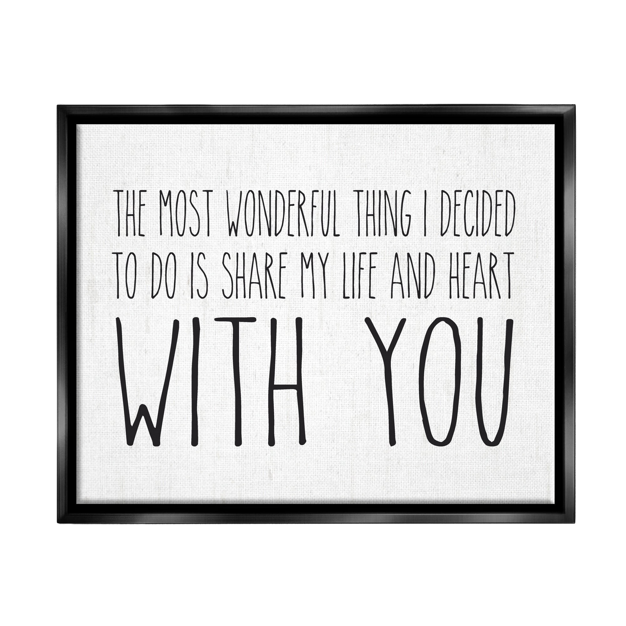 Stupell Industries Uplifting Romance Quote Loving Phrase Birch Pattern Graphic Art Jet Black Floating Framed Canvas Print Wall Art, Design by Lettered and Lined