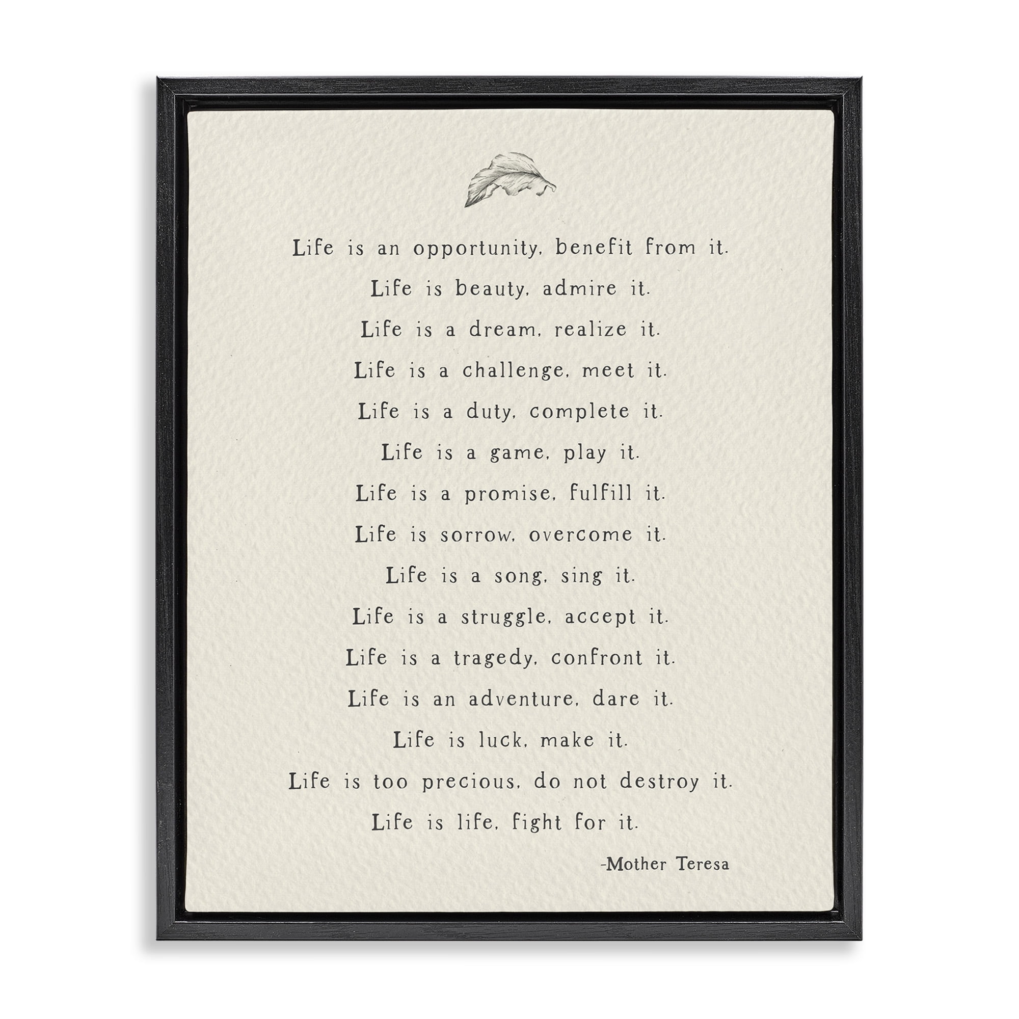 Stupell Industries Uplifting Spiritual Mother Theresa Quote Inspirational Painting Black Floater Framed Canvas Art Print Wall Art, 17 x 21