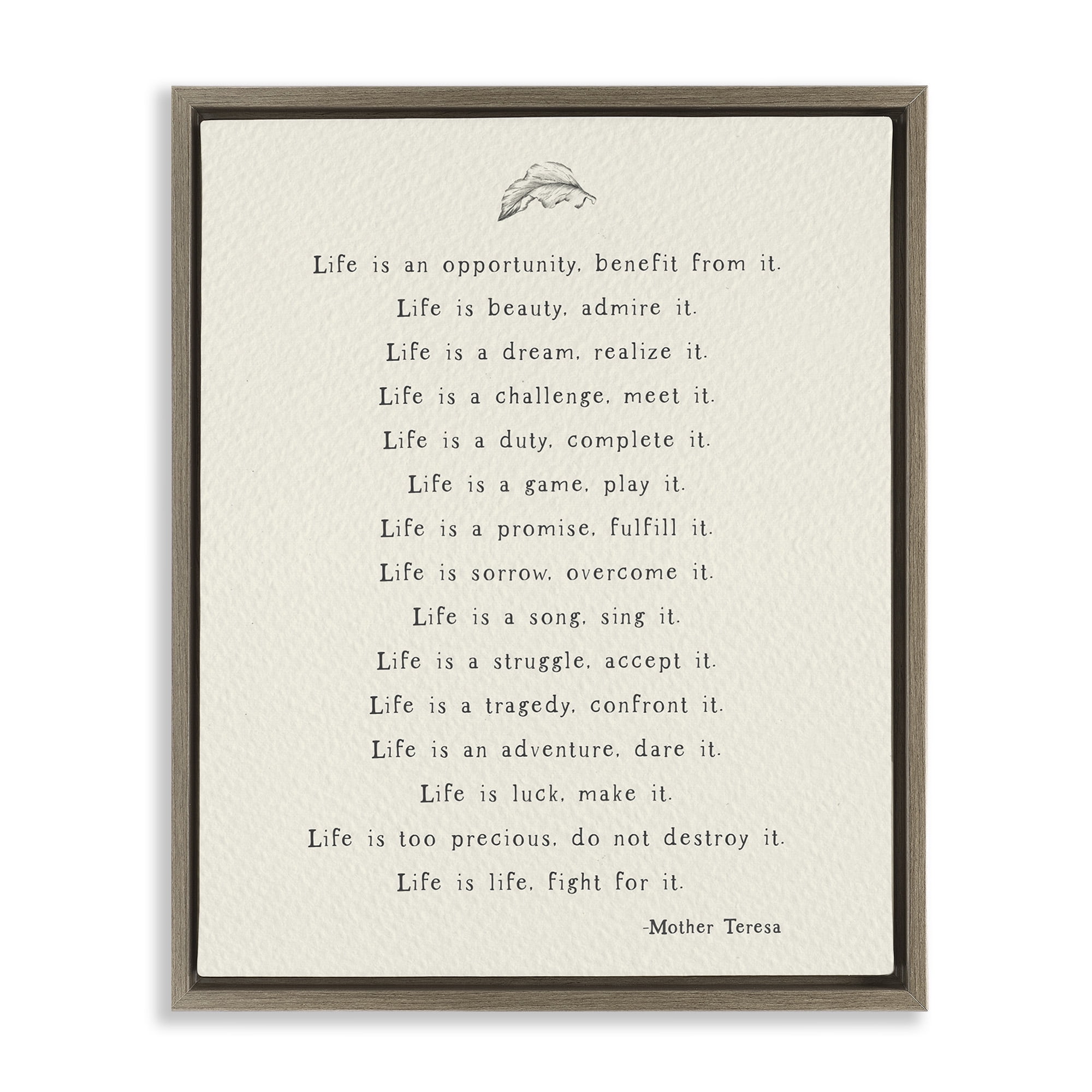 Stupell Industries Uplifting Spiritual Mother Theresa Quote Inspirational Painting Brown Floater Framed Canvas Art Print Wall Art, 25 x 31
