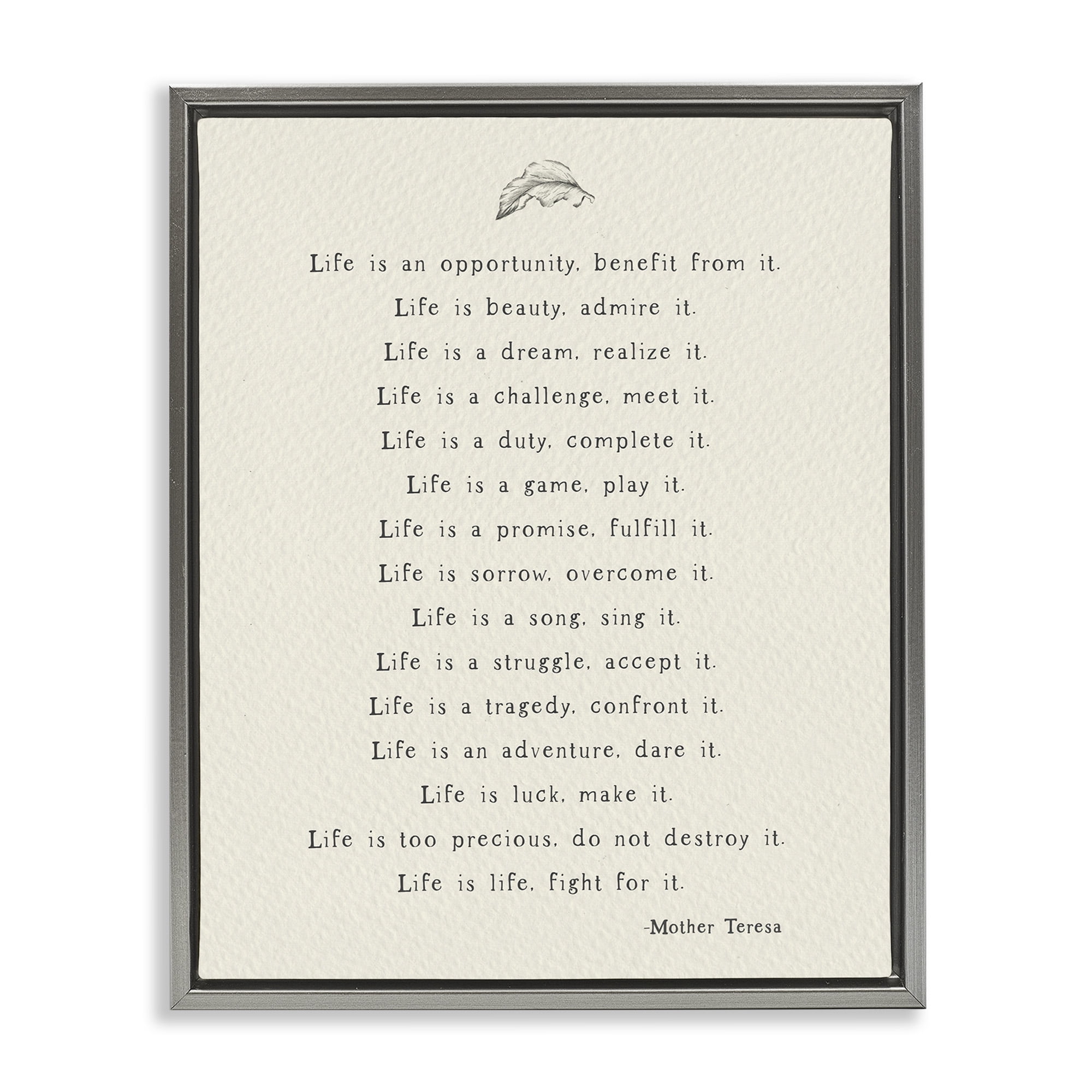 Stupell Industries Uplifting Spiritual Mother Theresa Quote Inspirational Painting Gray Floater Framed Canvas Art Print Wall Art, 25 x 31
