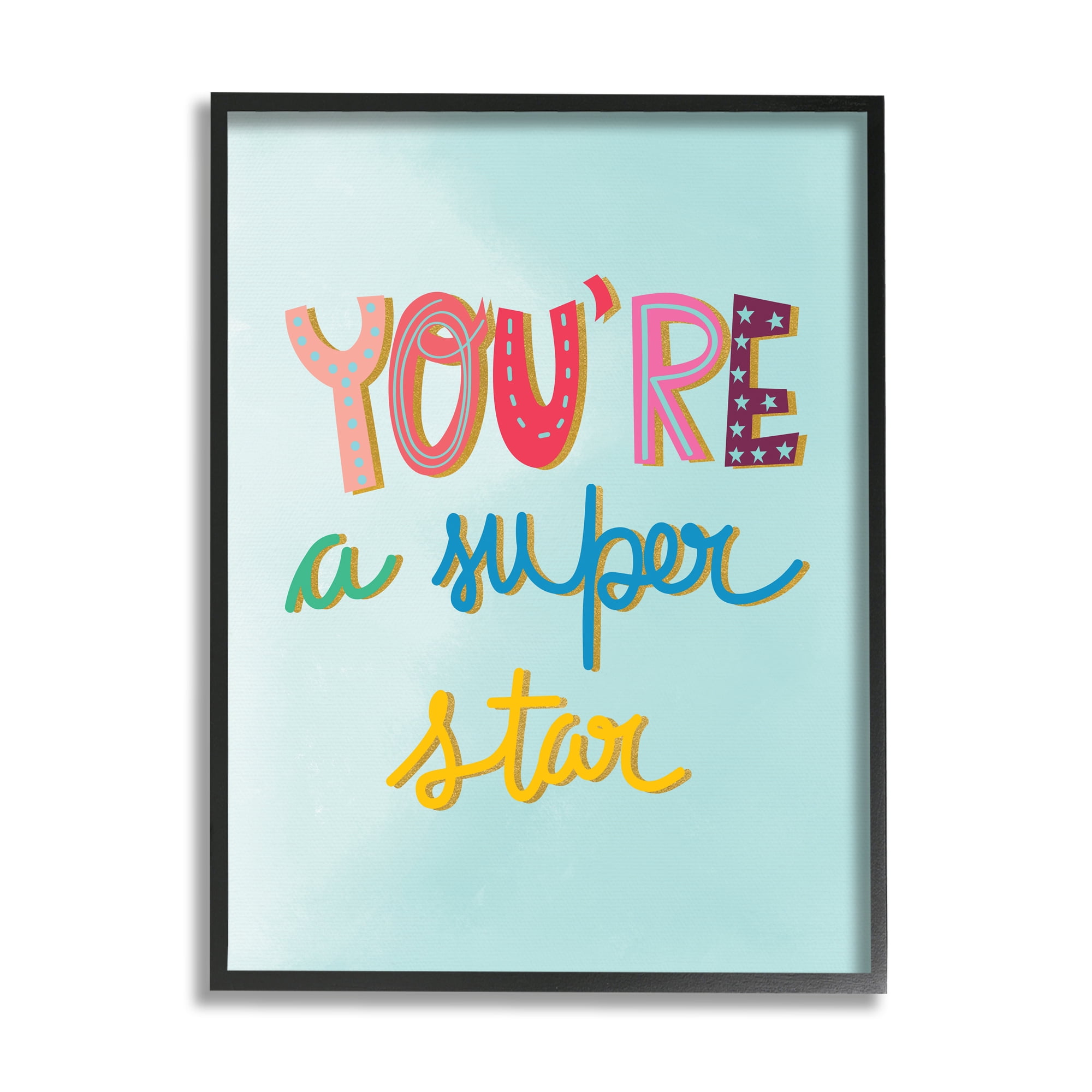 Stupell Industries Uplifting Super Star Phrase Inspirational Painting Black Framed Art Print Wall Art, 24 x 30