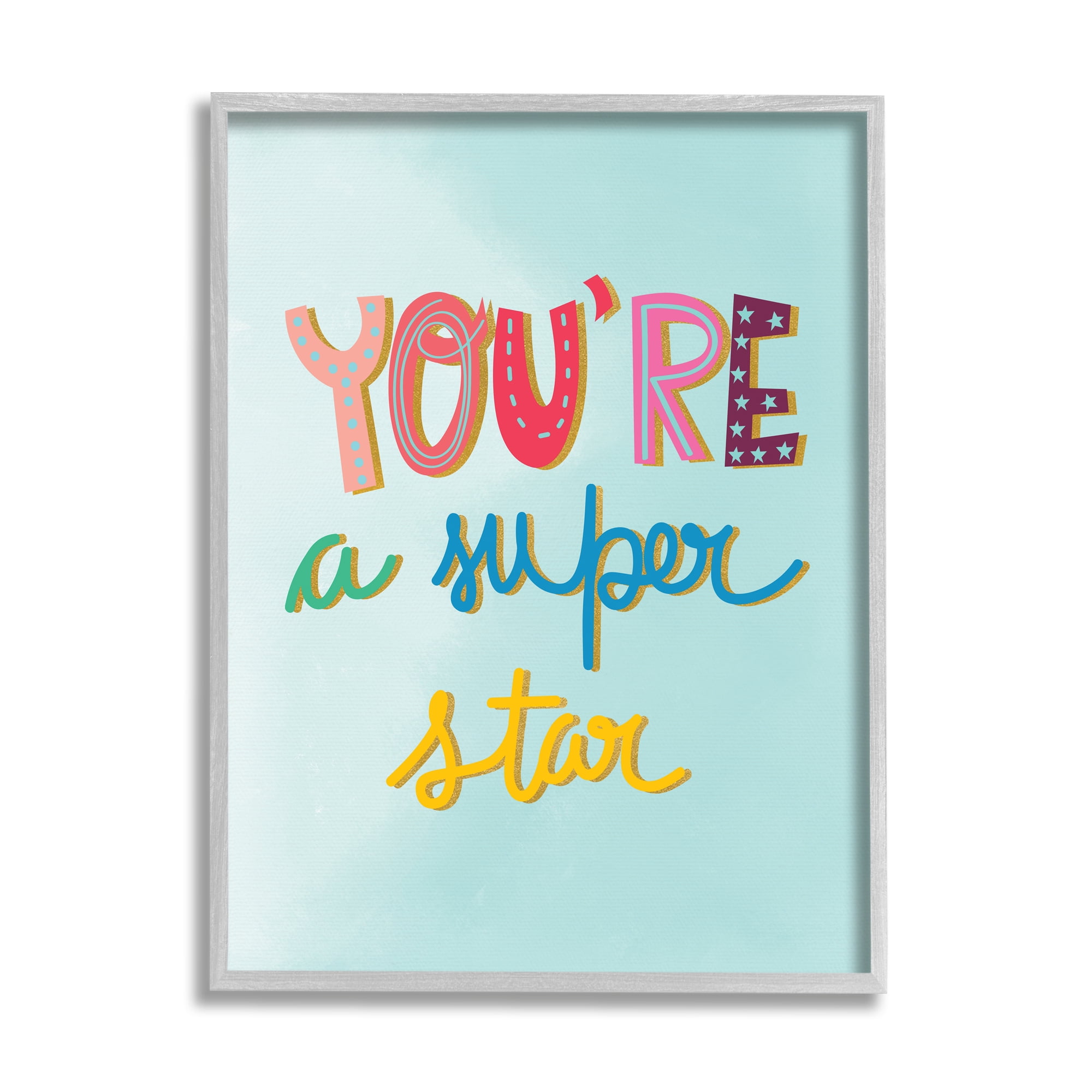 Stupell Industries Uplifting Super Star Phrase Inspirational Painting Gray Framed Art Print Wall Art, 11 x 14