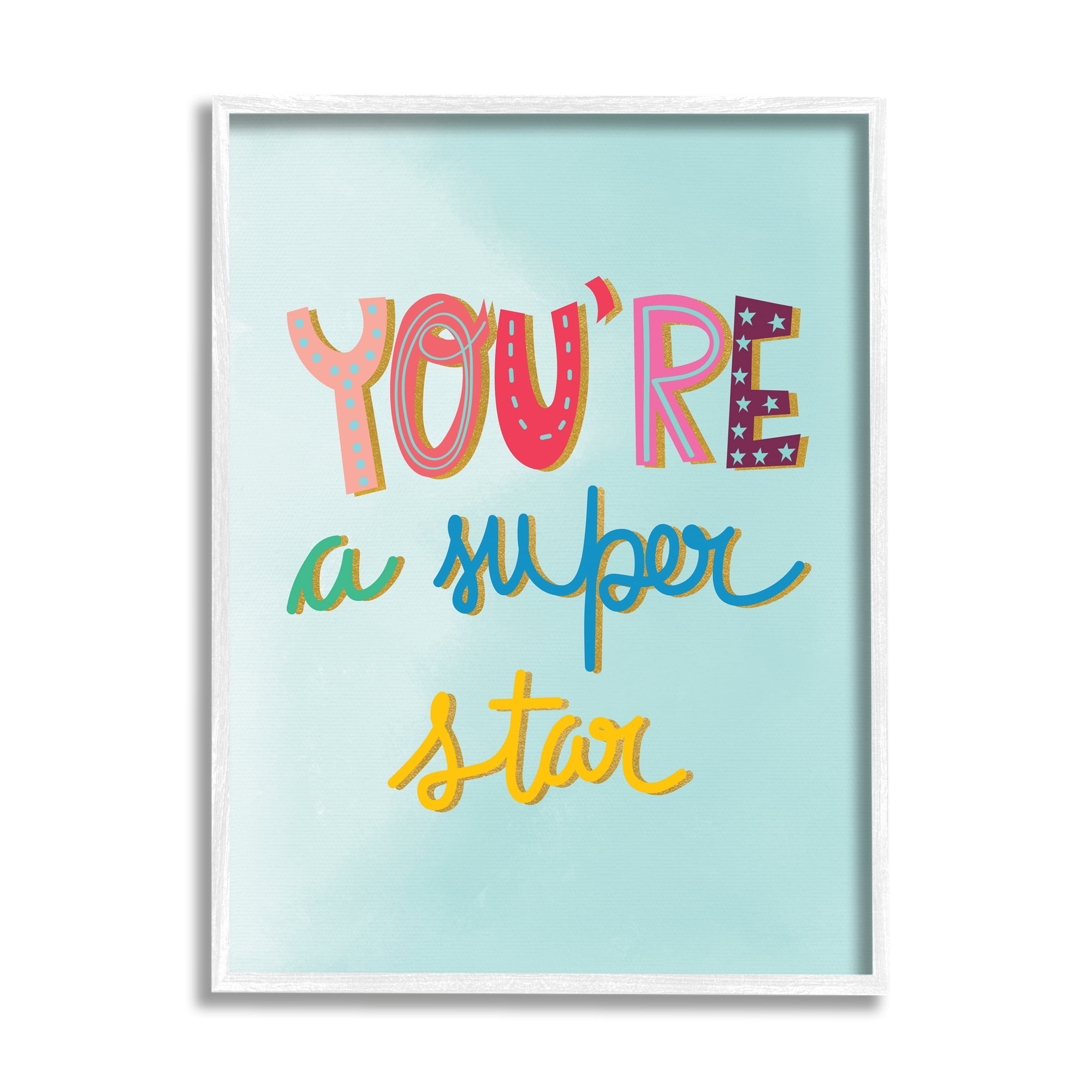 Stupell Industries Uplifting Super Star Phrase Inspirational Painting White Framed Art Print Wall Art, 24 x 30