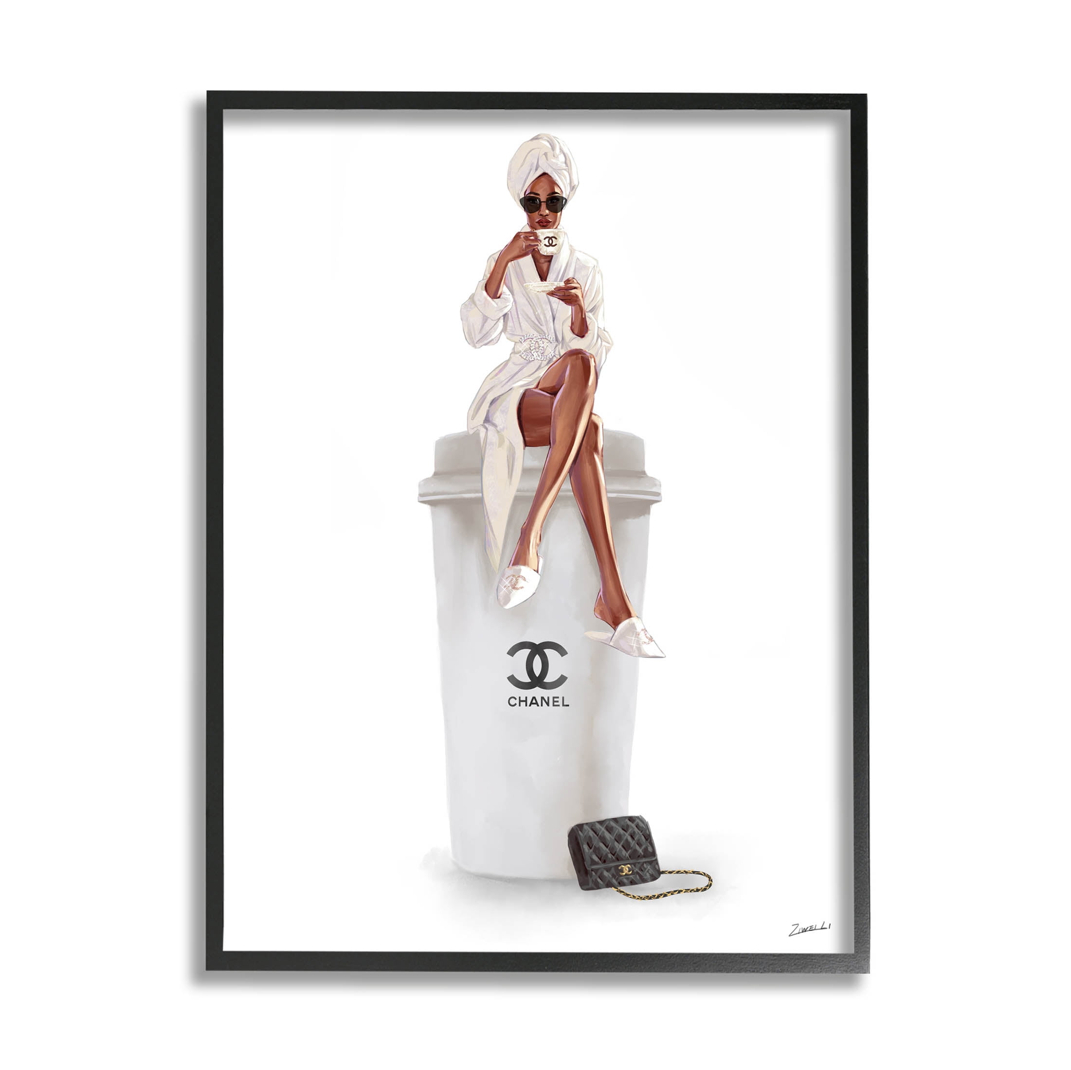 Stupell Industries Upscale Brand Woman Glam Brunch Coffee Graphic Art Black Framed Art Print Wall Art, Design by Ziwei Li