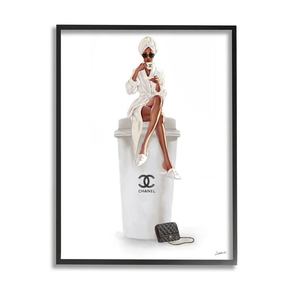 Stupell Industries Upscale Brand Woman Glam Brunch Coffee Graphic Art Black Framed Art Print Wall Art, Design by Ziwei Li