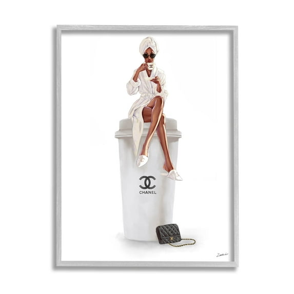 Stupell Industries Upscale Brand Woman Glam Brunch Coffee Graphic Art Gray Framed Art Print Wall Art, Design by Ziwei Li