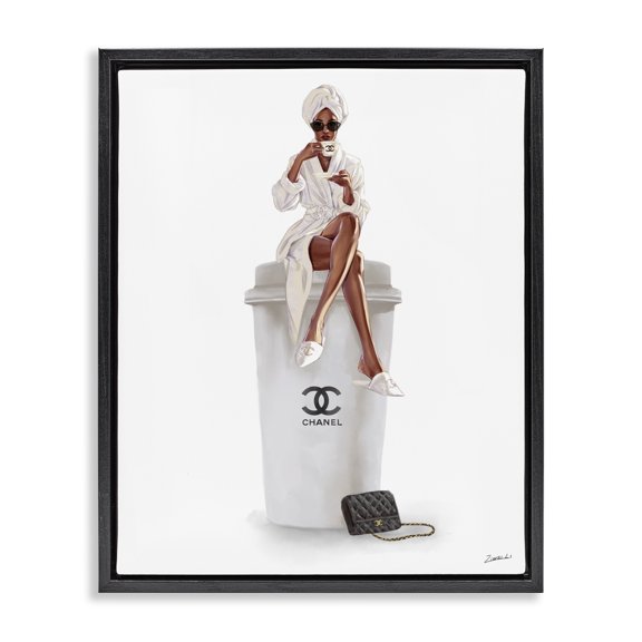 Stupell Industries Art Deco Upscale Brand Woman Glam Brunch Coffee Black Floating Frame Canvas Art, 25 x 31, by Ziwei Li