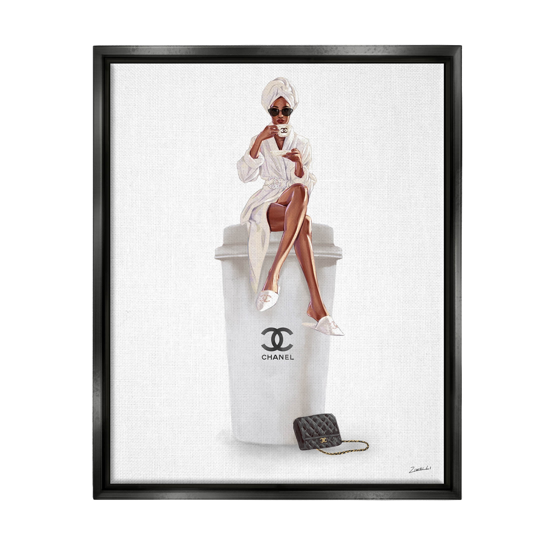 Stupell Industries Upscale Brand Woman Glam Brunch Coffee Graphic Art Jet Black Floating Framed Canvas Print Wall Art, Design by Ziwei Li