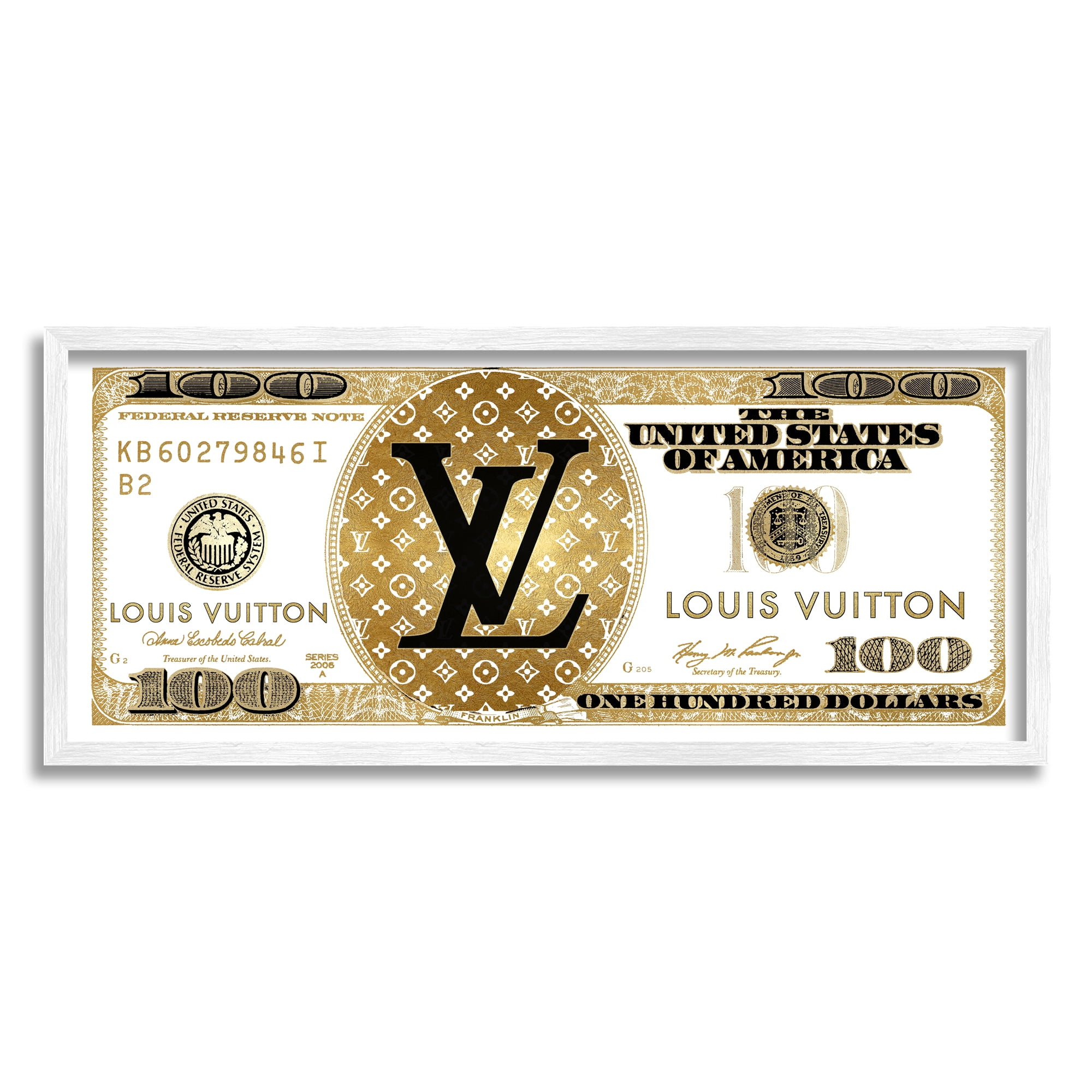 Stupell Industries Upscale Dollar Bill Pattern Glam Fashion Designer Framed Wall Art, 30 x 13, Design by Madeline Blake
