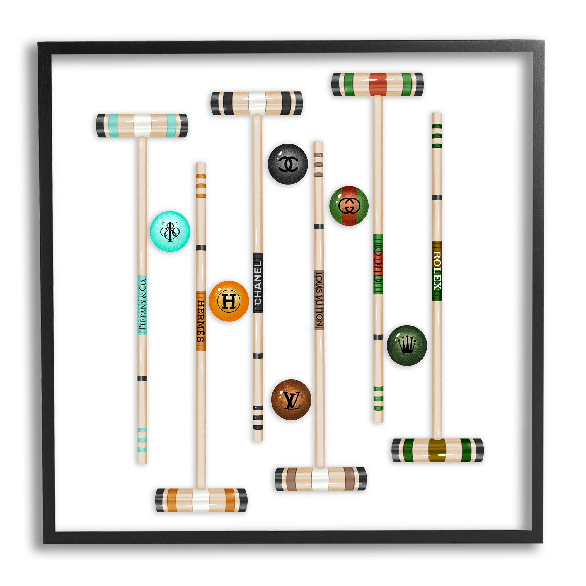 Stupell Industries Upscale Fashion Brand Croquet Sport Glam Emblem Graphic Art Black Framed Art Print Wall Art, Design by Ziwei Li