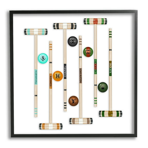 Stupell Industries Upscale Fashion Brand Croquet Sport Glam Emblem Graphic Art Black Framed Art Print Wall Art, Design by Ziwei Li