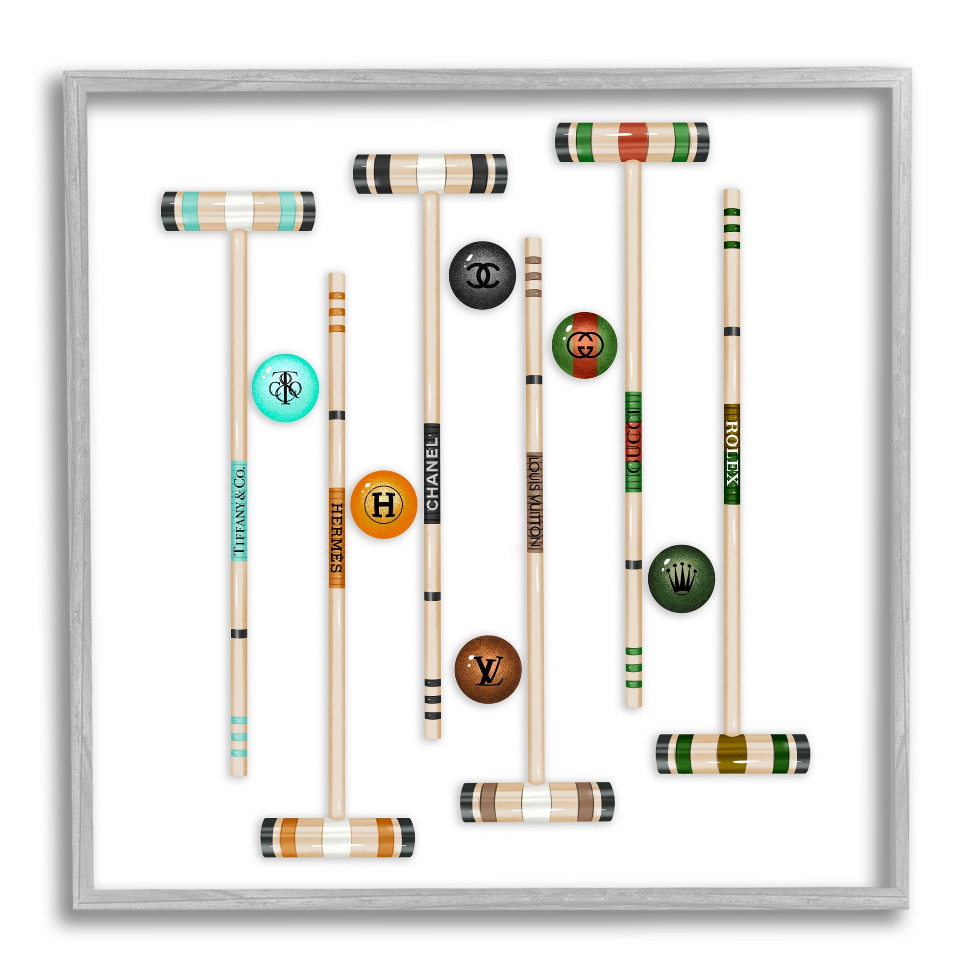 Stupell Industries Upscale Fashion Brand Croquet Sport Glam Emblem Graphic Art Gray Framed Art Print Wall Art, Design by Ziwei Li