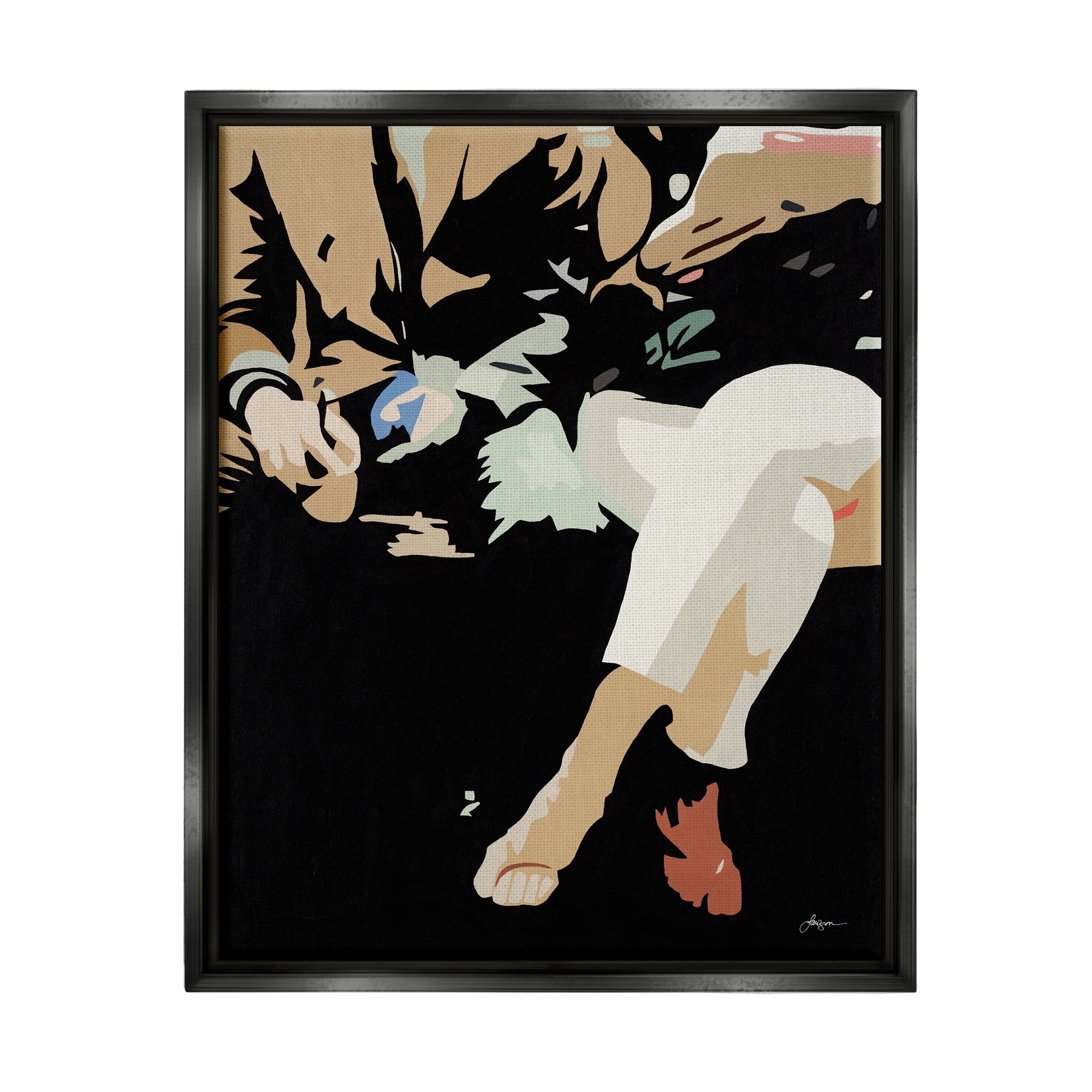 Stupell Industries Upscale Fashion Couple Sitting Stark Pop Style Graphic Art Jet Black Floating Framed Canvas Print Wall Art, Design by Beth Ann Lawson