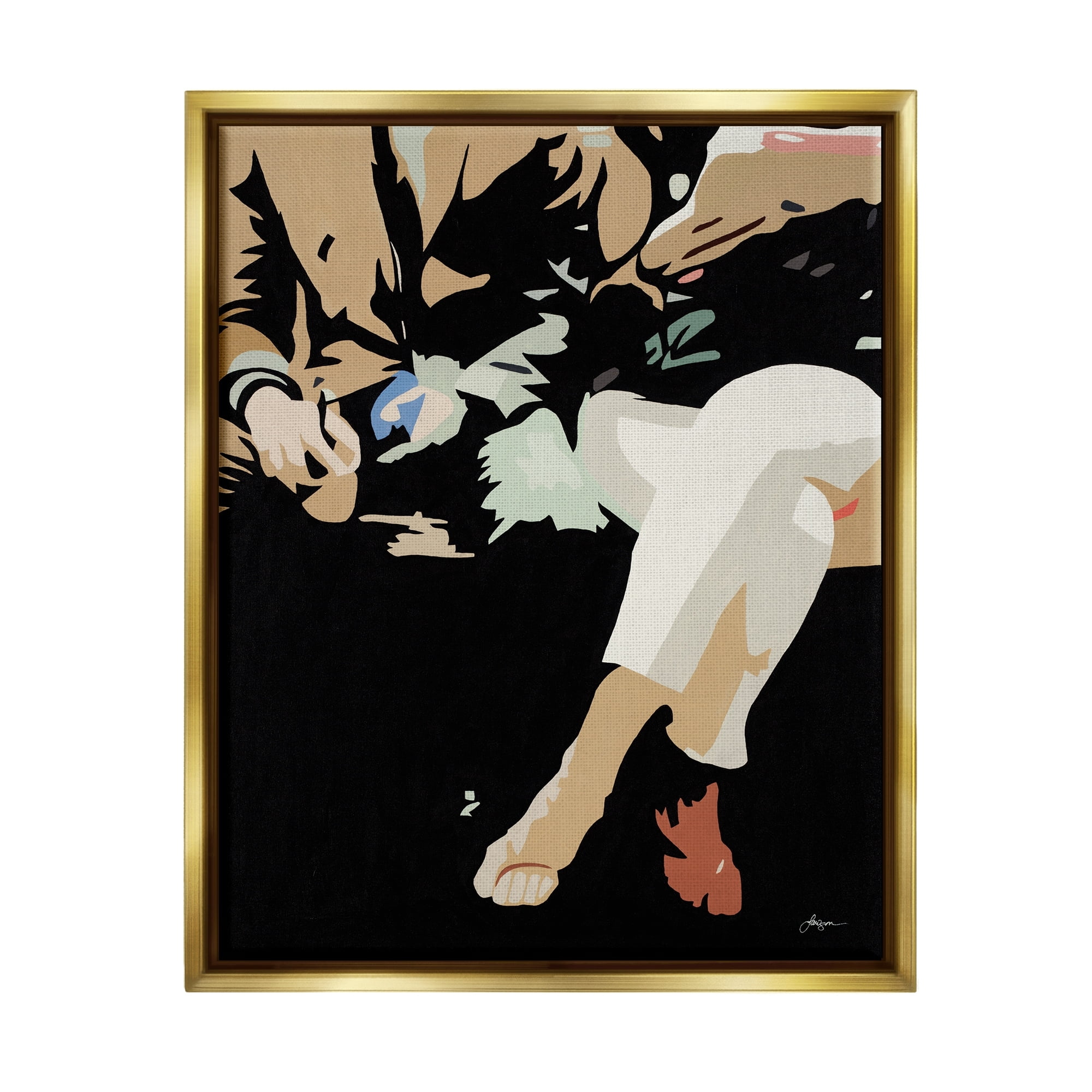 Stupell Industries Upscale Fashion Couple Sitting Stark Pop Style Graphic Art Metallic Gold Floating Framed Canvas Print Wall Art, Design by Beth Ann Lawson