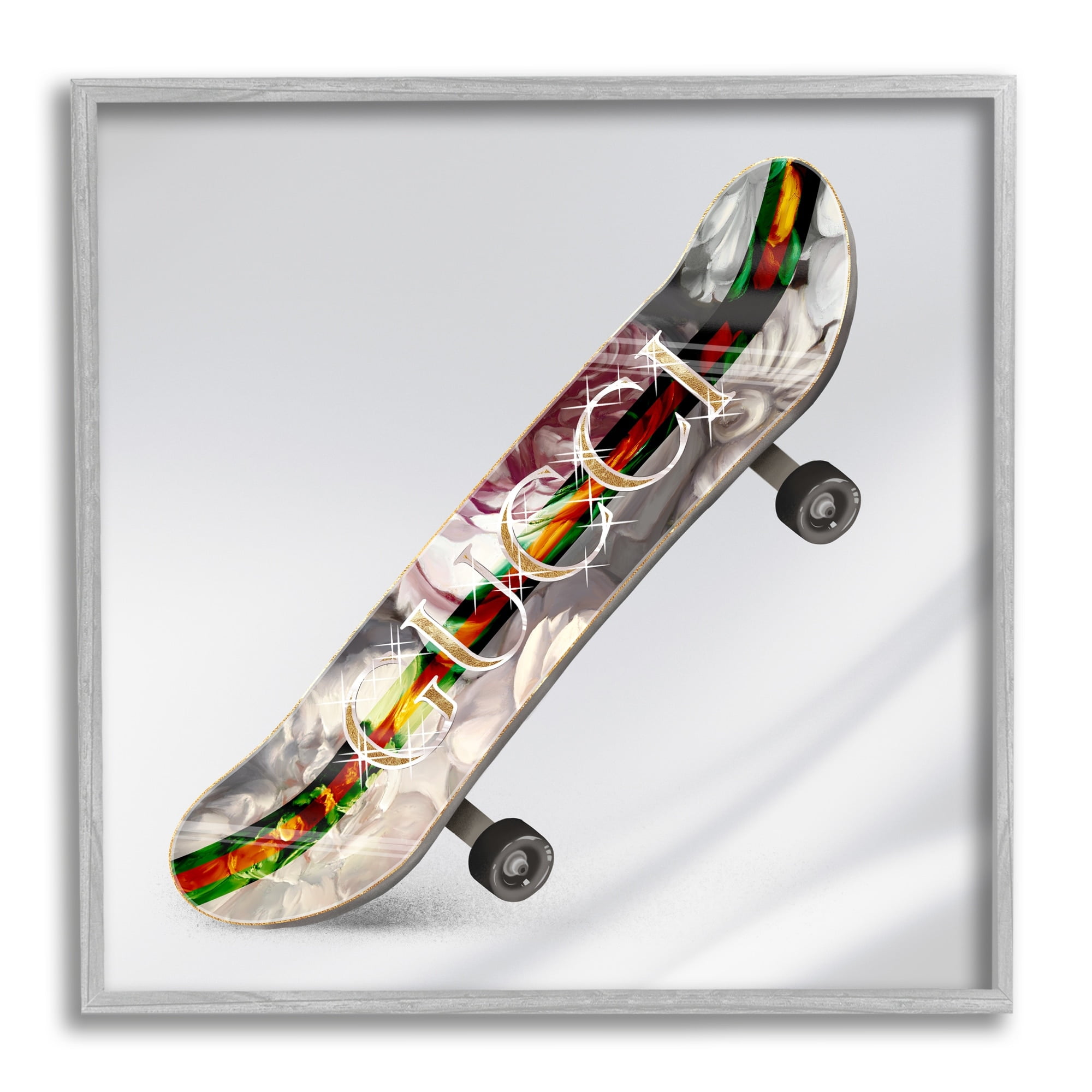 Stupell Industries Upscale Fashion Patterned Skateboard Dazzling Glam Design Graphic Art Gray Framed Art Print Wall Art, Design by Ziwei Li