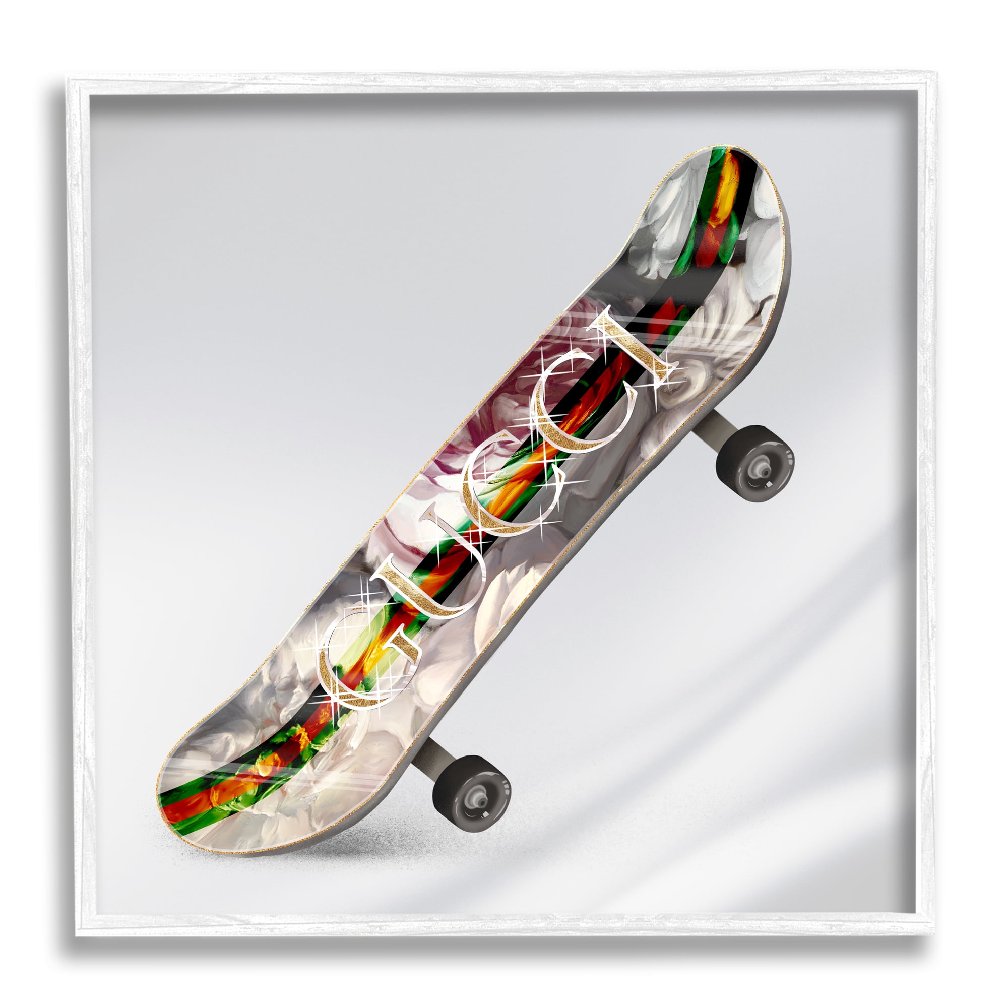 Stupell Industries Upscale Fashion Patterned Skateboard Dazzling Glam Design Graphic Art White Framed Art Print Wall Art, Design by Ziwei Li