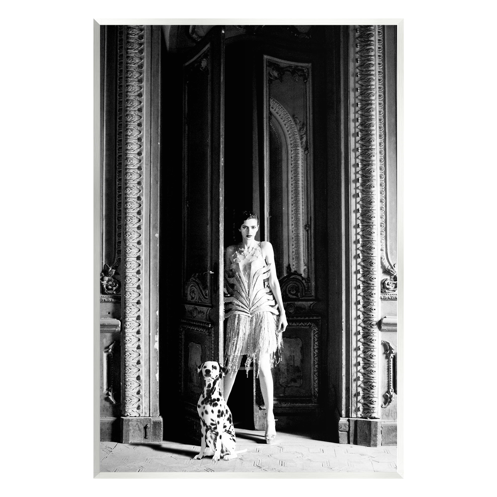 Stupell Industries Upscale Fashion Woman Dalmatian Dog Ornate Building Photograph Unframed Art Print Wall Art, Design by Leah Straatsma
