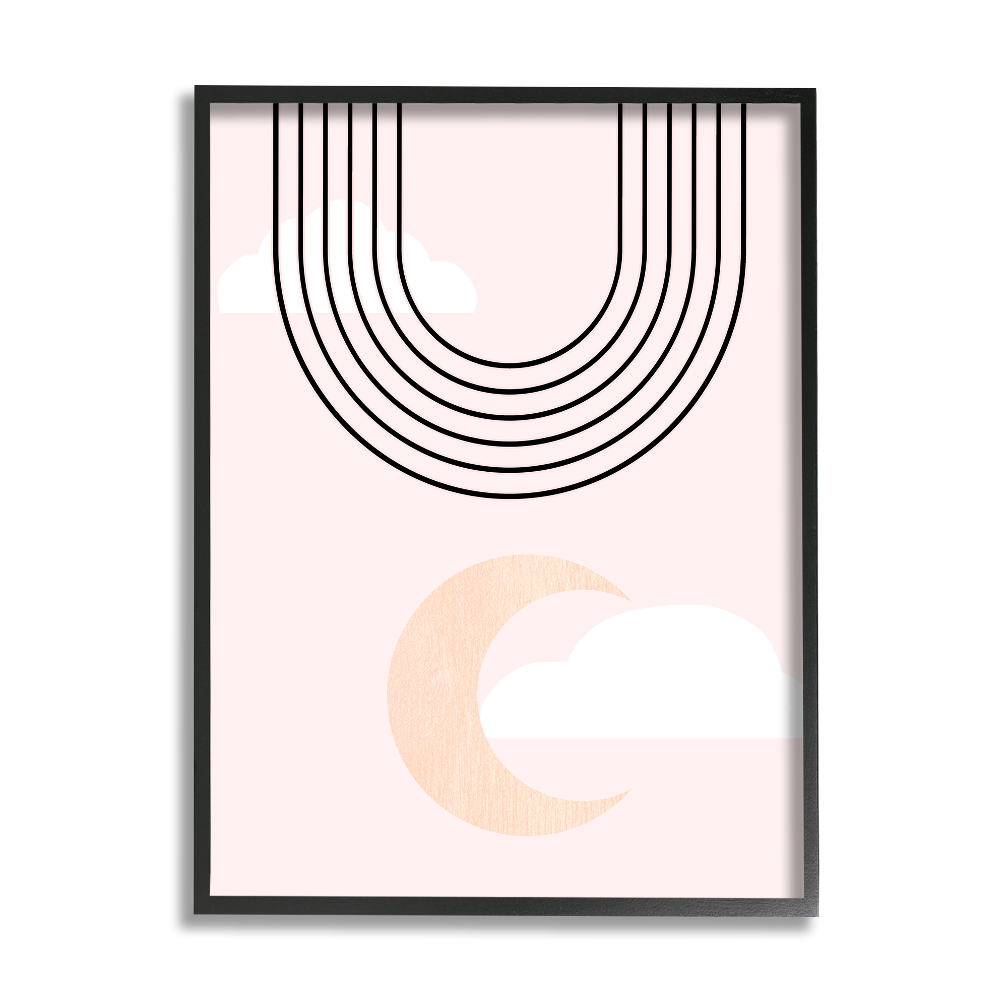 Stupell Industries Upside Down Rainbow Arches Crescent Moon Pink Sky Abstract Painting Black Framed Art Print Wall Art, 11 x 14