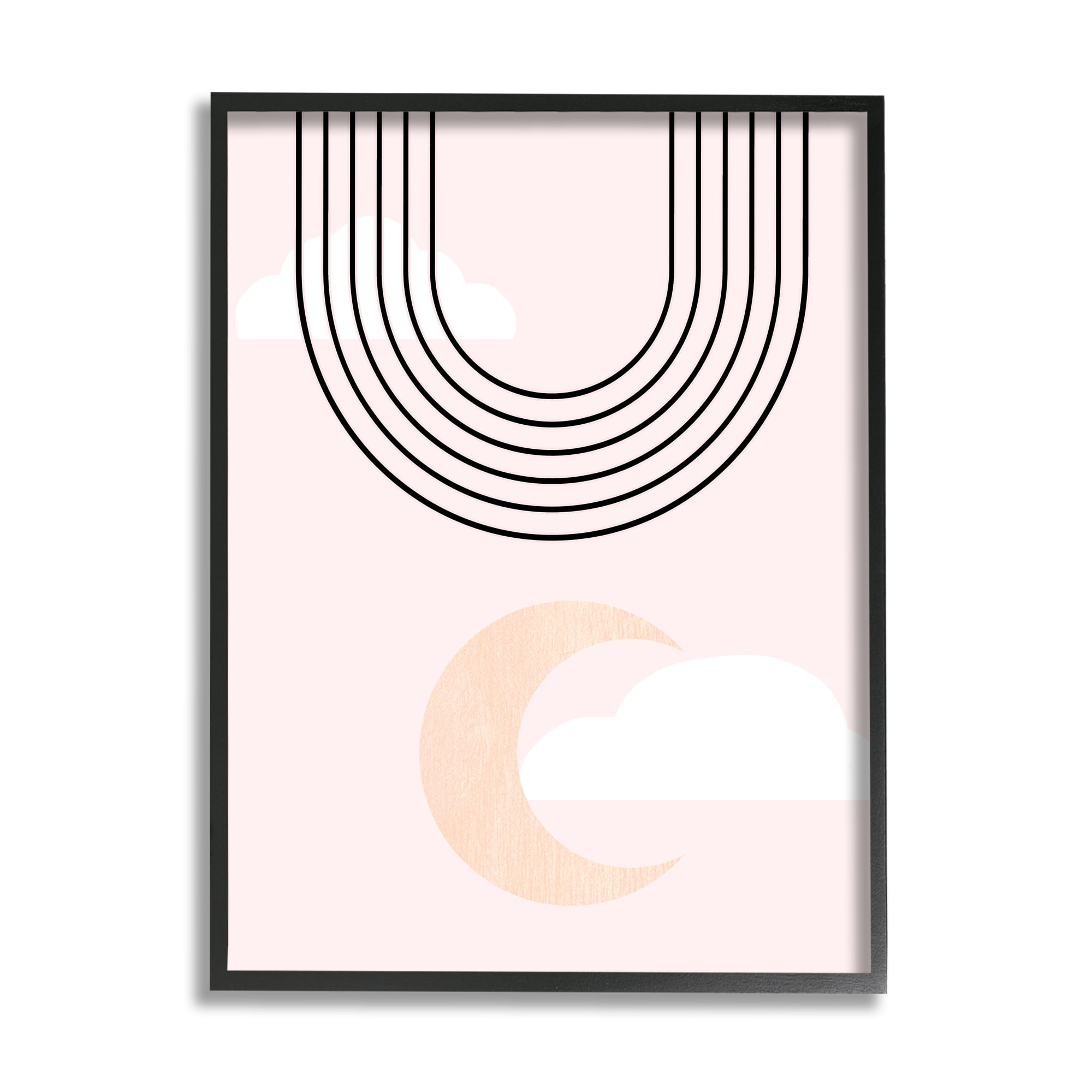 Stupell Industries Upside Down Rainbow Arches Crescent Moon Pink Sky Abstract Painting Black Framed Art Print Wall Art, 16 x 20
