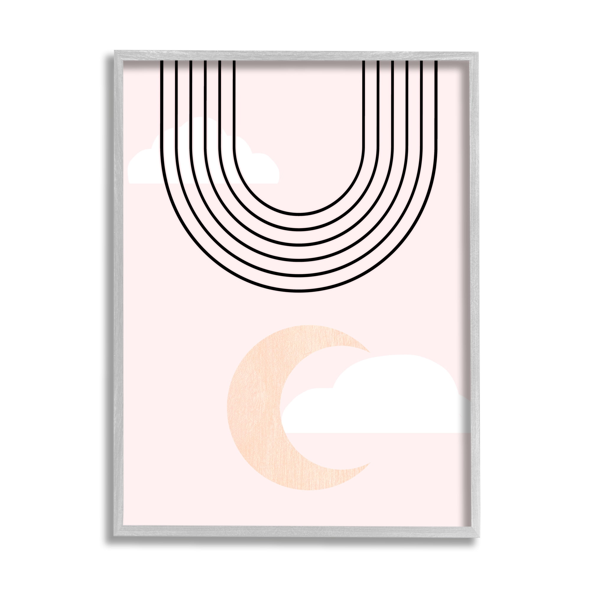 Stupell Industries Upside Down Rainbow Arches Crescent Moon Pink Sky Abstract Painting Gray Framed Art Print Wall Art, 16 x 20