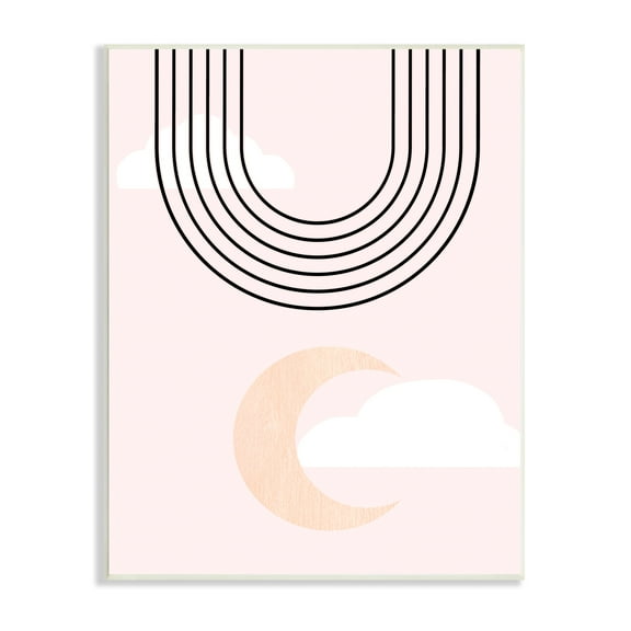 Stupell Industries Upside Down Rainbow Arches Crescent Moon Pink Sky Abstract Painting Unframed Art Print Wall Art, 10 x 15