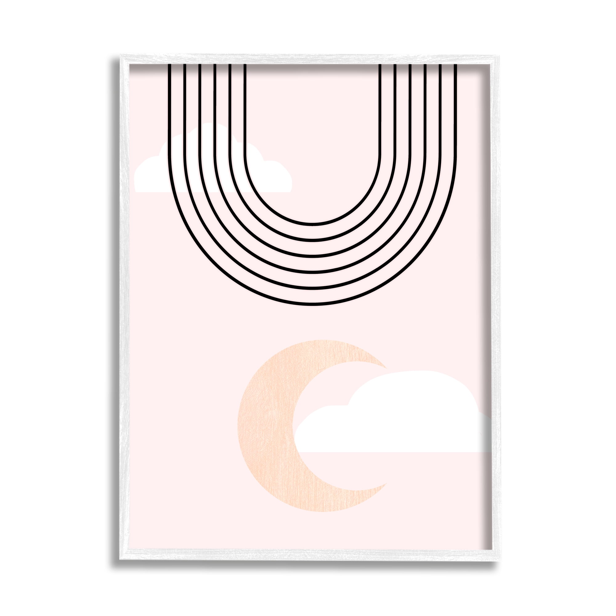Stupell Industries Upside Down Rainbow Arches Crescent Moon Pink Sky Abstract Painting White Framed Art Print Wall Art, 11 x 14