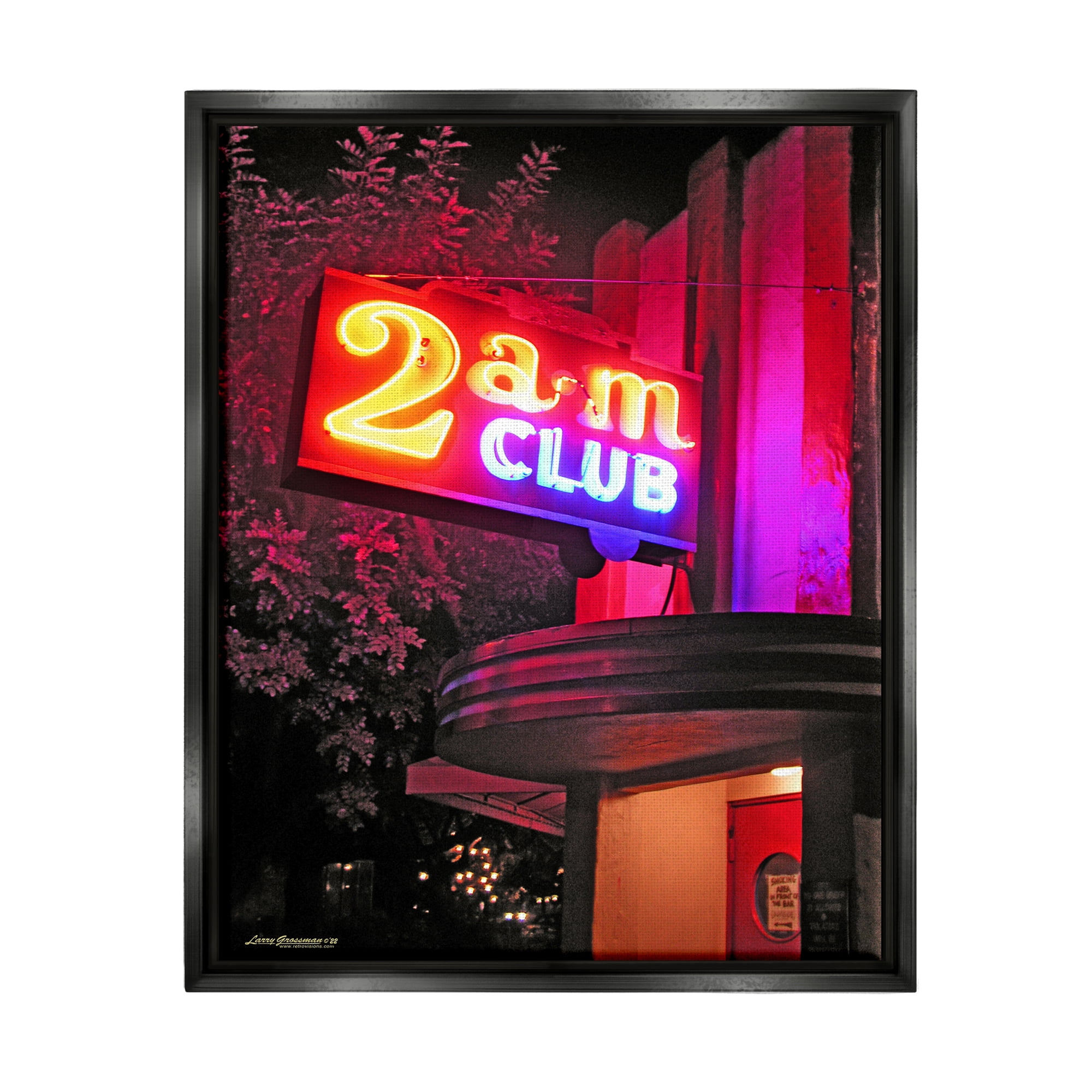 Stupell Industries Urban 2am Club Sign Travel & Places Photography Black Floater Framed Canvas Art Print Wall Art, 17 x 21