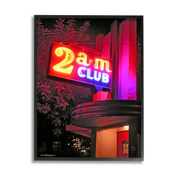 Stupell Industries Urban 2am Club Sign Travel & Places Photography Black Framed Art Print Wall Art, 11 x 14